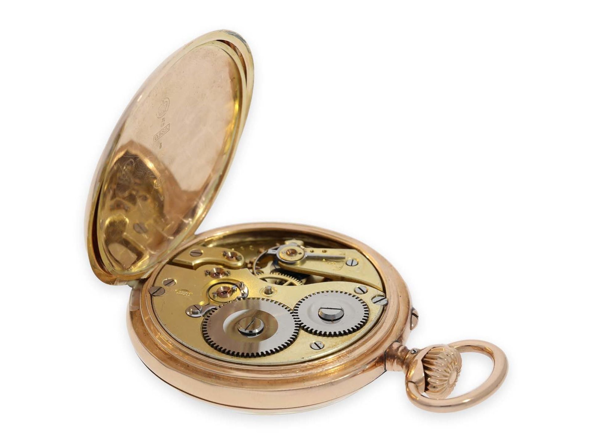 Pocket watch: fine early pink gold IWC man's watch, calibre 52, Schaffhausen ca. 1902Ca. Ø50mm, - Bild 3 aus 6