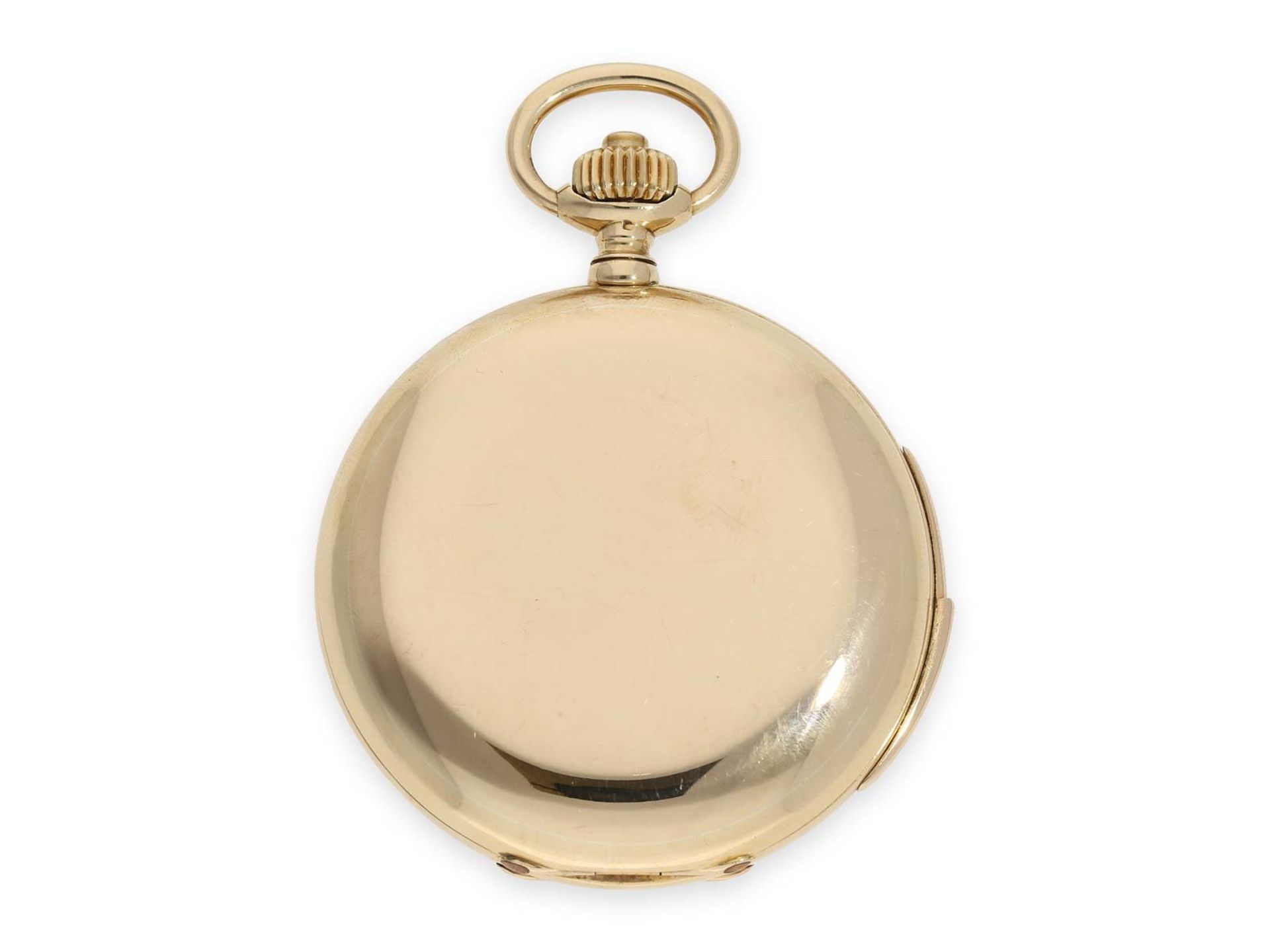 Pocket watch: high-quality gold hunting case quarter-hour repeater, Le Coultre top calibre, signed - Bild 6 aus 7