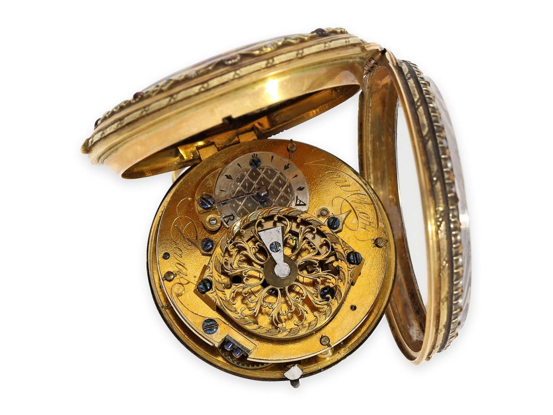 Pocket watch: very fine gold/ enamel verge watch with gem and pearl setting, Vauchez a Paris, ca. - Bild 3 aus 5