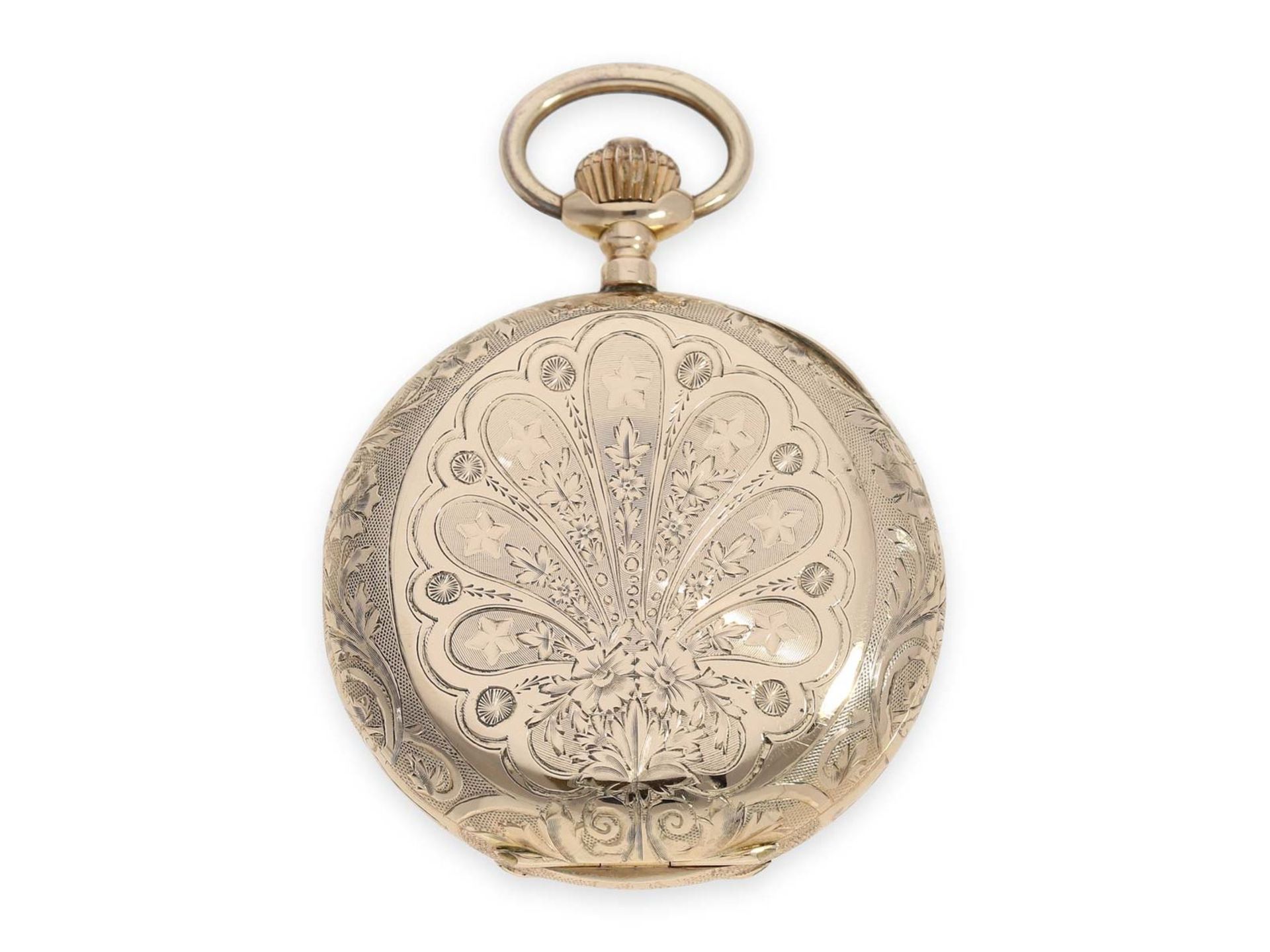 Pocket watch: pink gold Art Nouveau splendour hunting case watch with fine quality case, Switzerland - Image 7 of 7