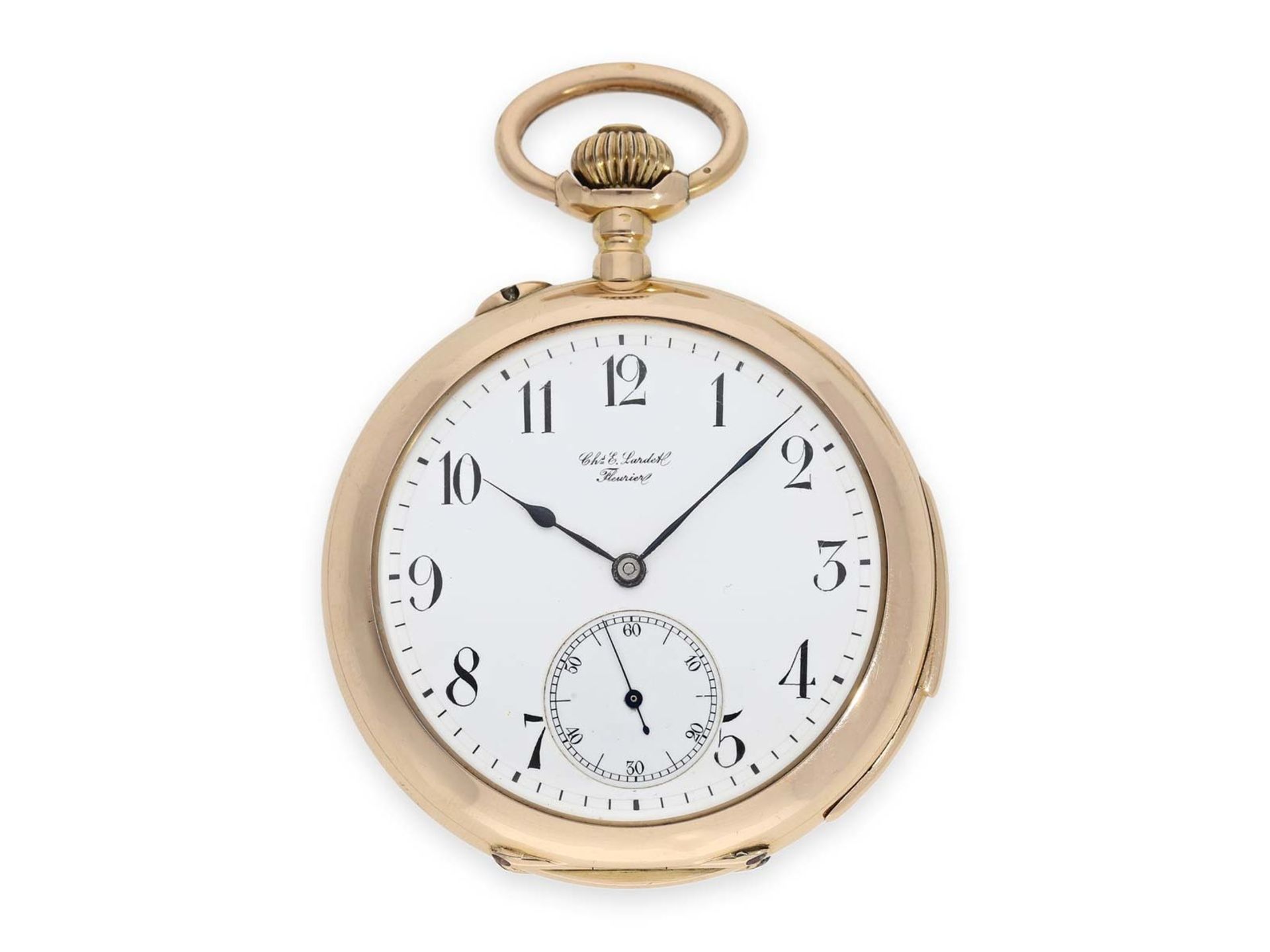 Pocket watch: large and very fine precision pocket watch minute repeater, 18K pink gold, C.E. Lardet