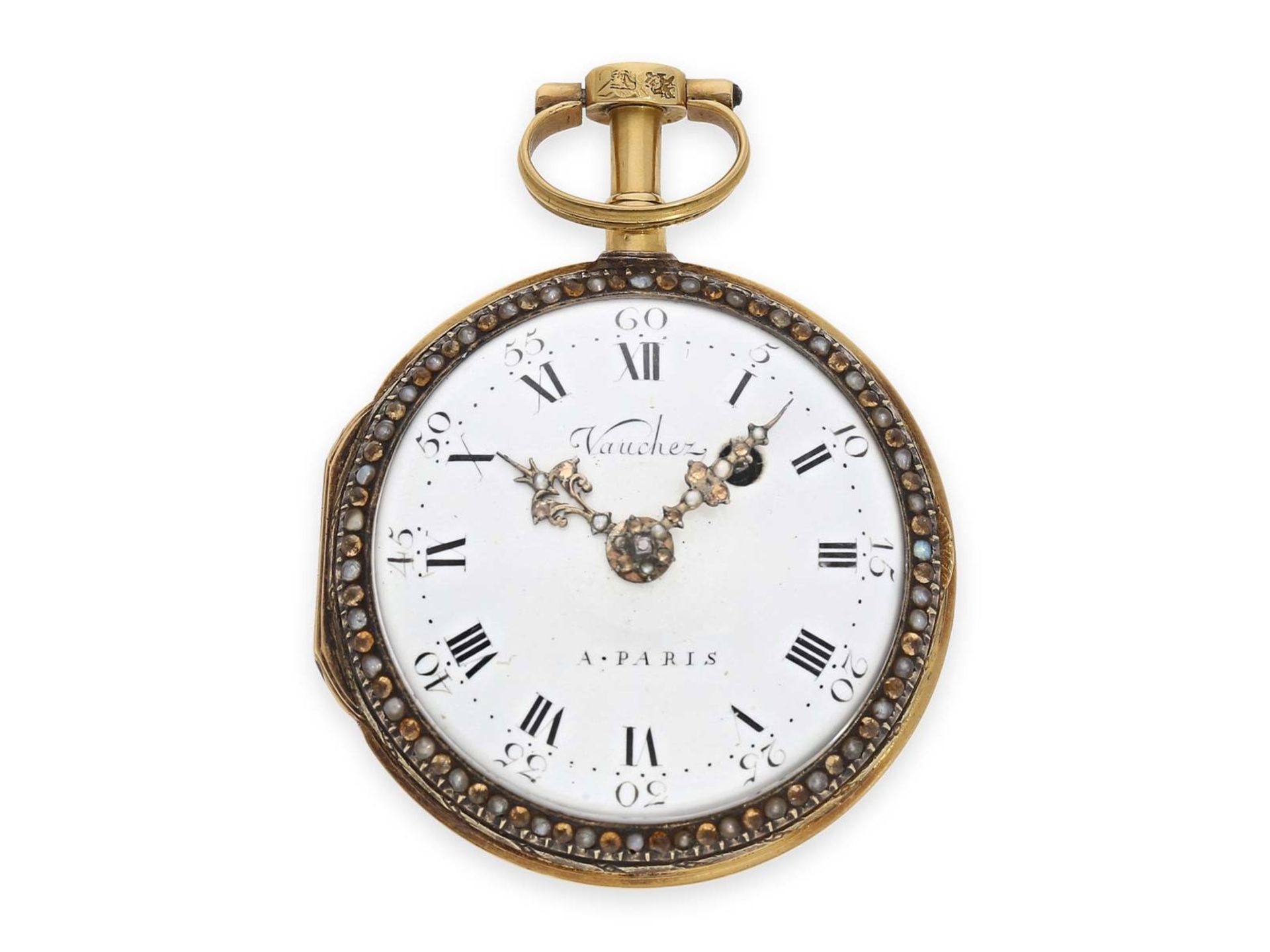 Pocket watch: very fine gold/ enamel verge watch with gem and pearl setting, Vauchez a Paris, ca. - Bild 2 aus 5