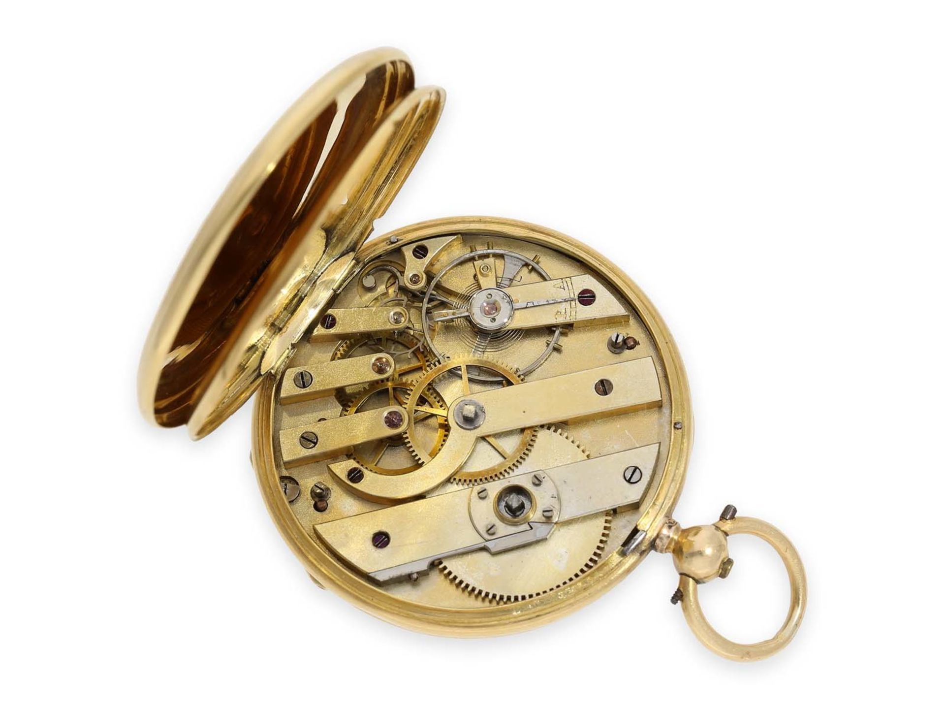 Pocket watch: beautiful engine turned Lepine in 18K gold, ca. 1860Ca. Ø45mm, ca. 49g, 18K gold, back - Bild 2 aus 5