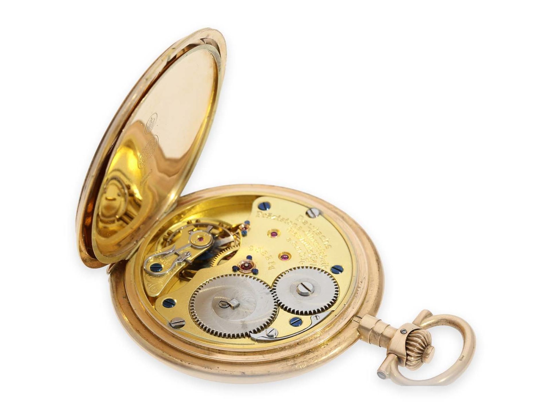 Pocket watch: exceptionally large, very fine Glashütte gold hunting case watch, Deutsche - Bild 5 aus 8