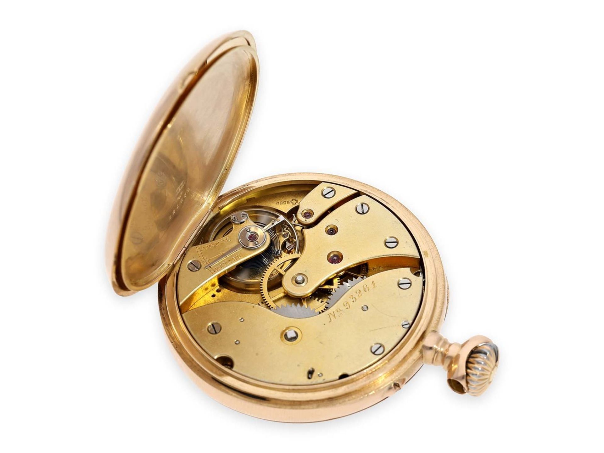 Pocket watch: pink gold Patek Philippe Ankerchronometer with rare calibre, original box and original - Bild 2 aus 7