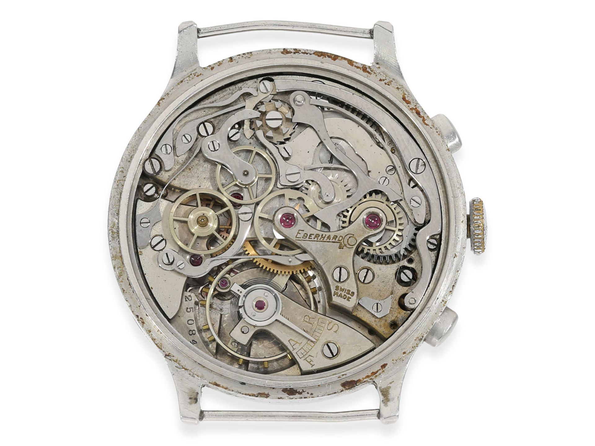 Wristwatch: very early large Eberhard Chronograph in steel, ca. 1938Ca. Ø40mm, stainless steel, case - Bild 3 aus 4