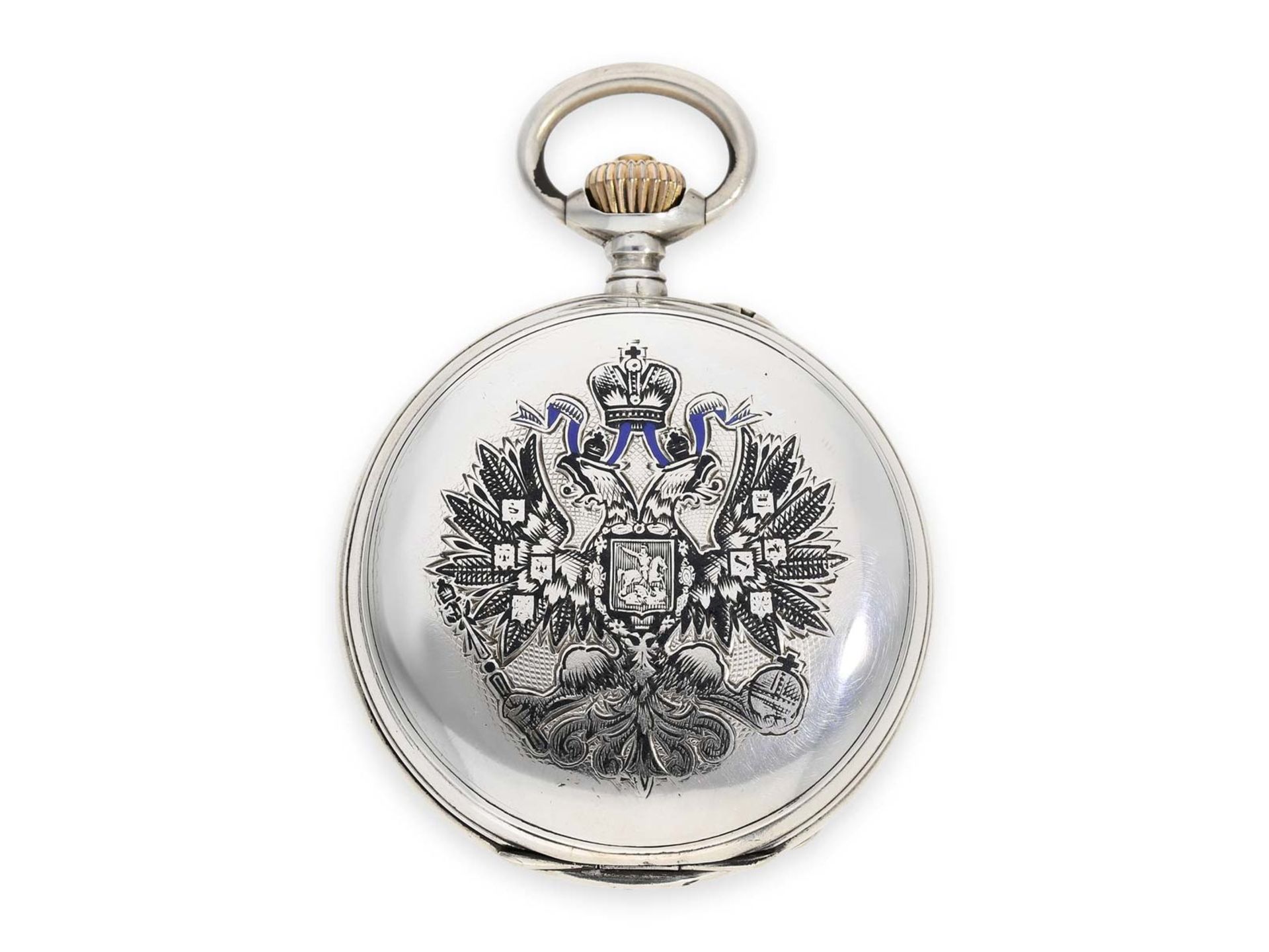 Pocket watch: silver hunting case watch with enamelled Tsar's eagle, present watch of the Russian - Bild 6 aus 7