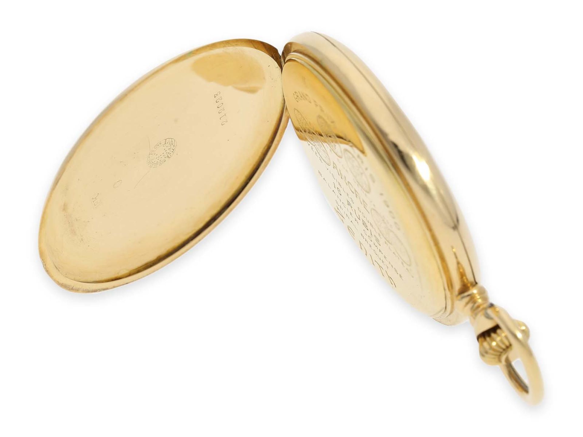 Pocket watch: 18K Zenith gold hunting case watch, ca. 1910Ca. Ø51.5mm, ca. 86g, 18K gold, all 3 lids - Bild 5 aus 7