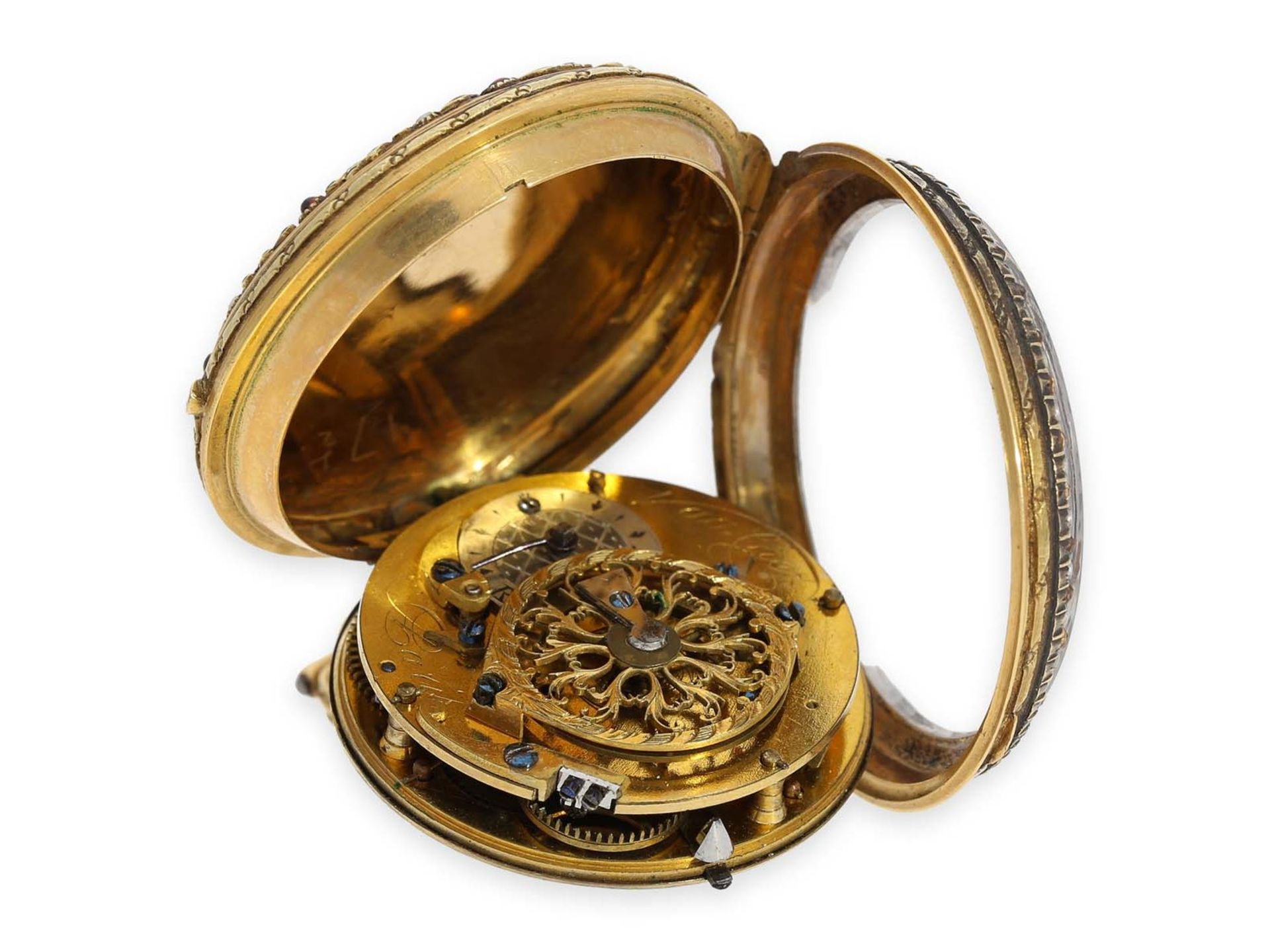 Pocket watch: very fine gold/ enamel verge watch with gem and pearl setting, Vauchez a Paris, ca. - Bild 4 aus 5