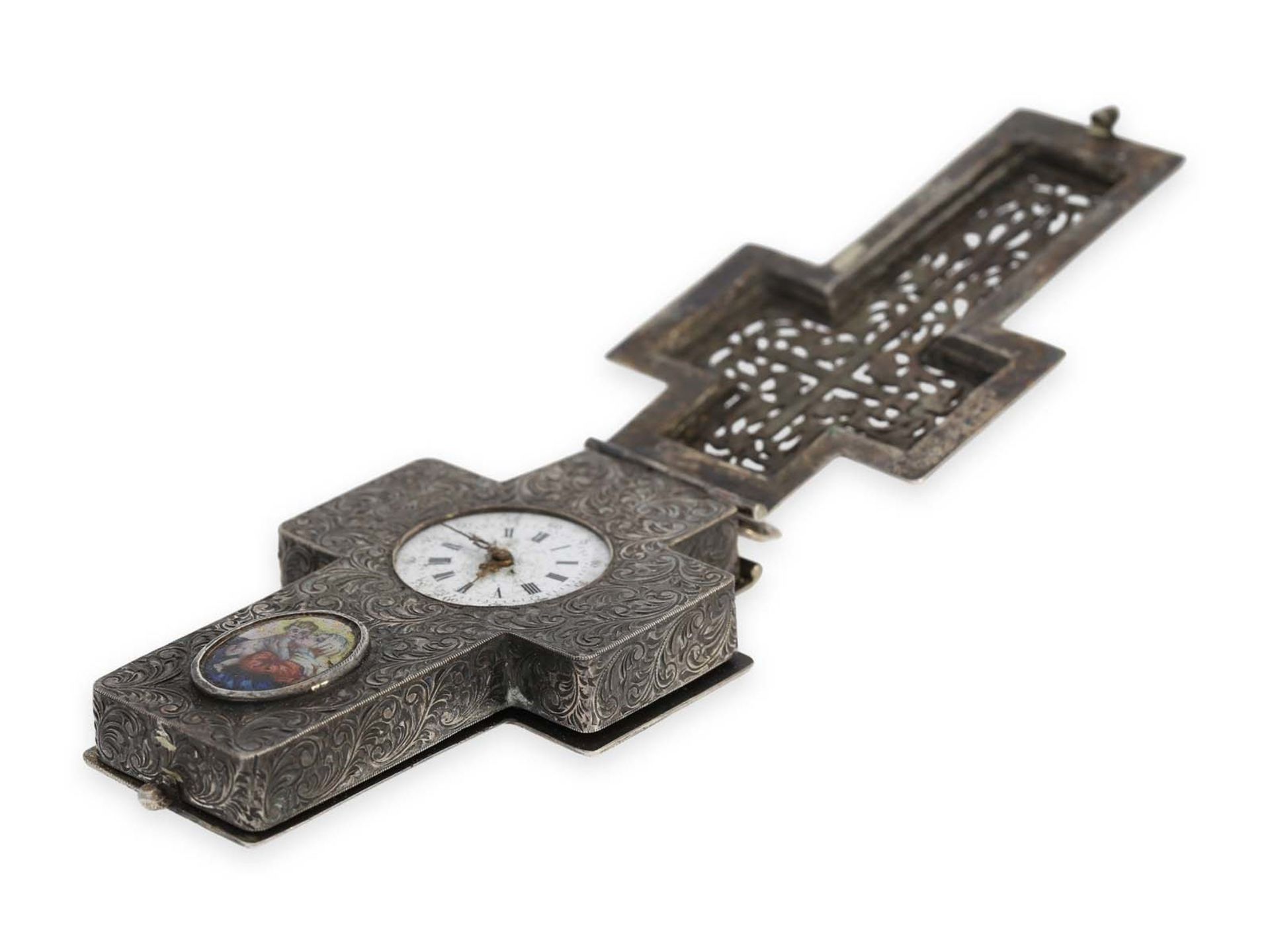 Pendant watch: rare pair of crucifix pendant watches, probably Vienna around 1870Ca. 85 × 45mm, each - Image 4 of 10