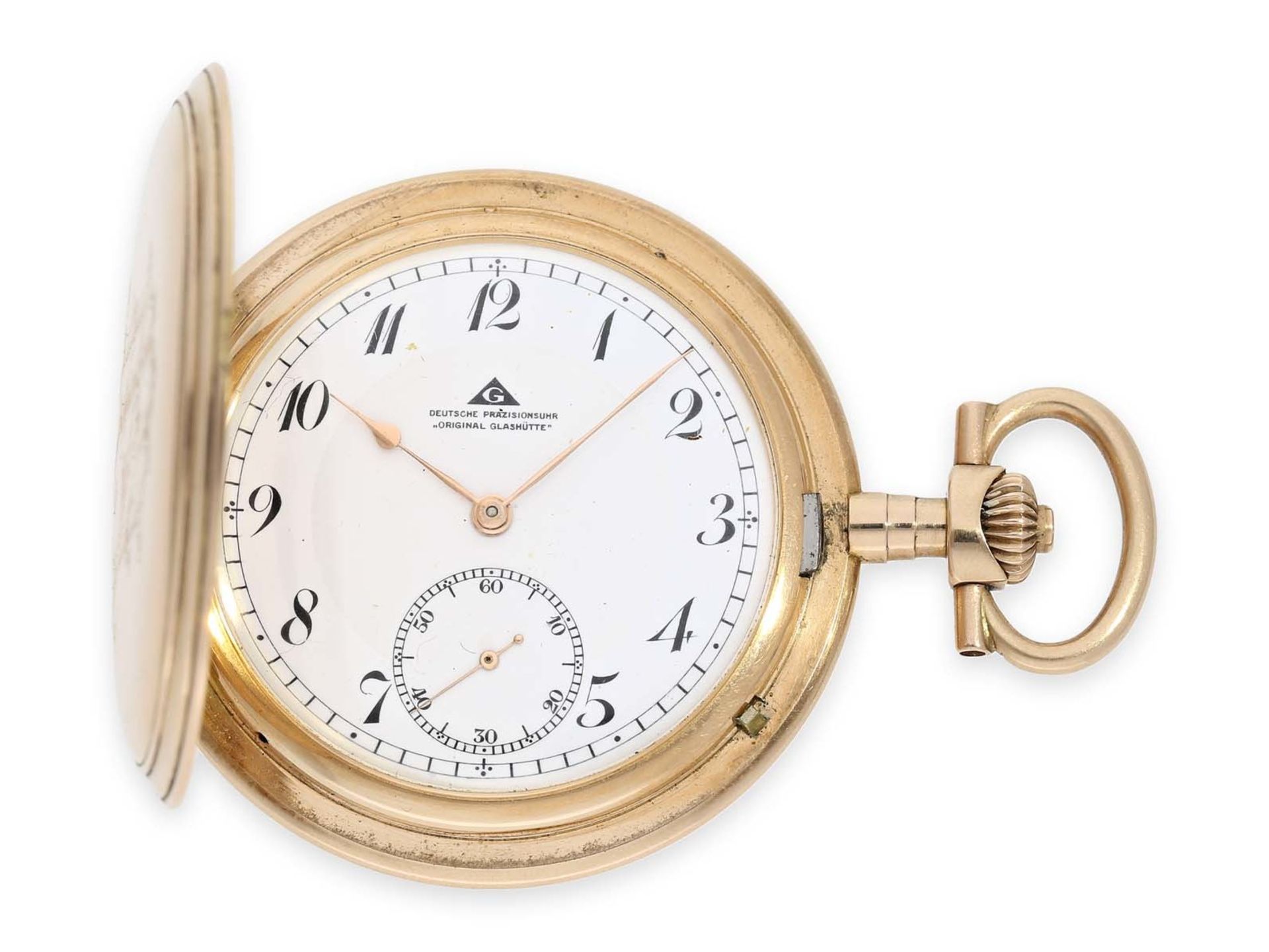 Pocket watch: exceptionally large, very fine Glashütte gold hunting case watch, Deutsche