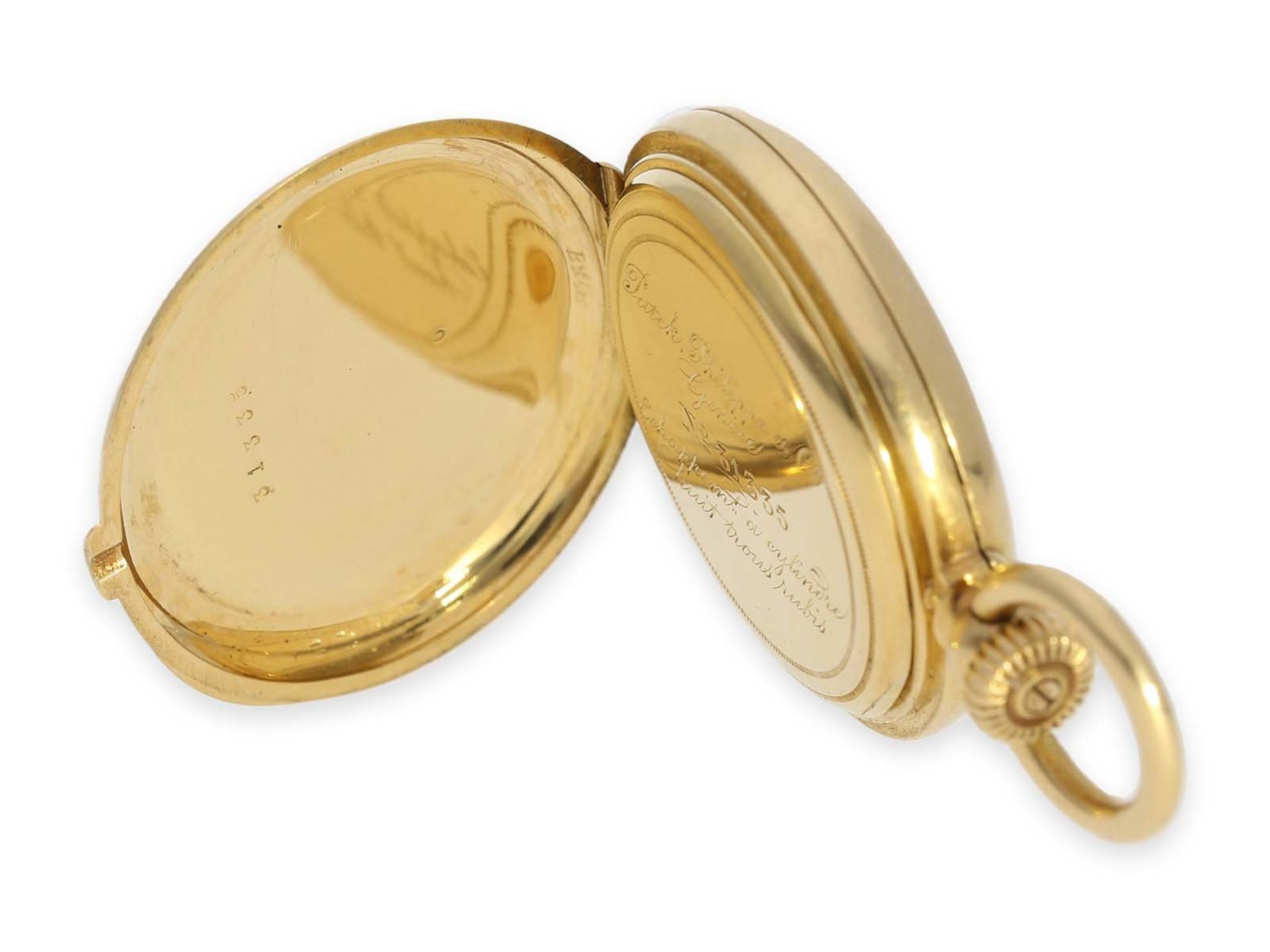 Pocket watch: smallest known to us Patek Philippe half hunting case watch with gold/ enamel case, - Bild 8 aus 11