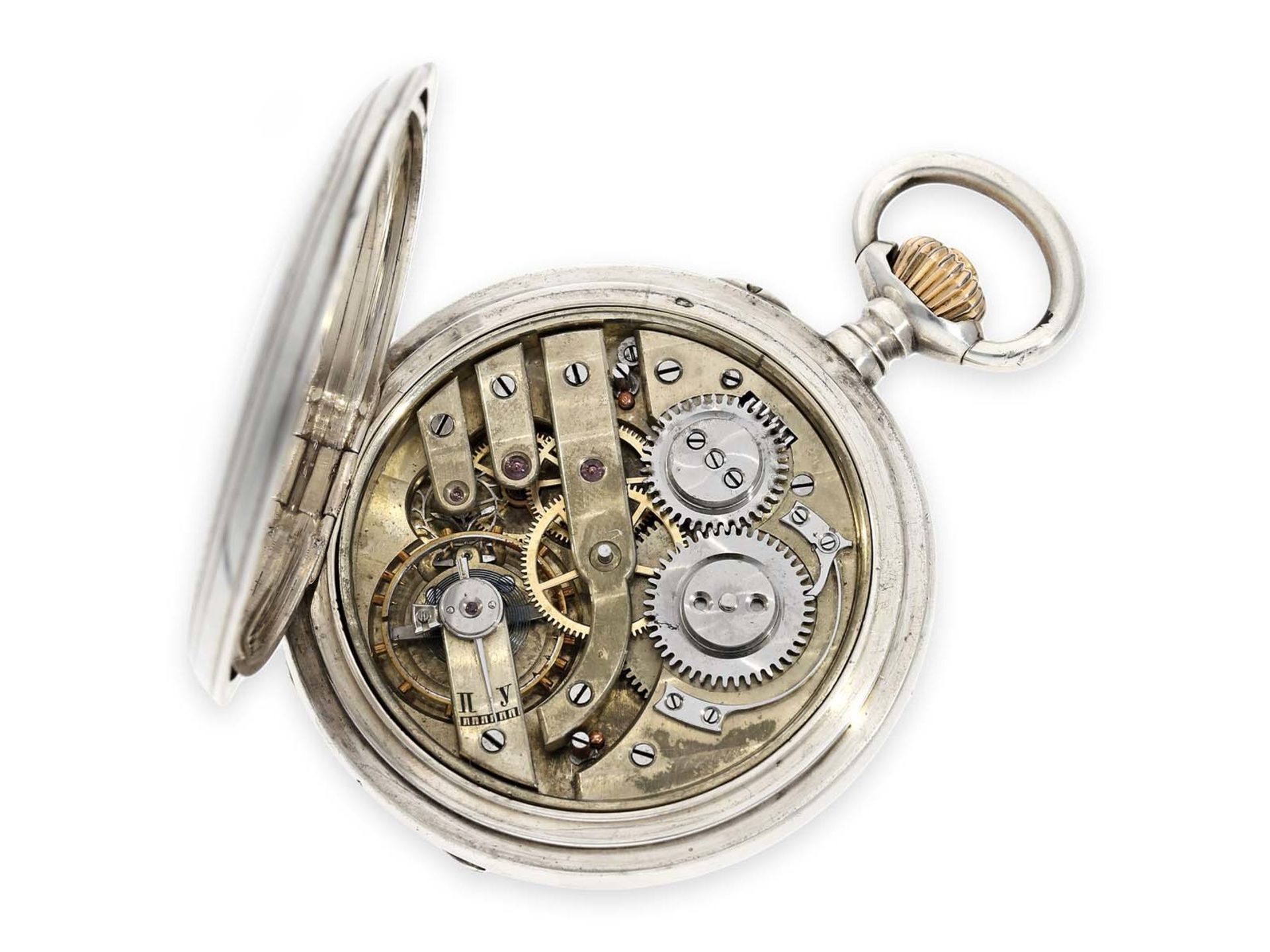 Pocket watch: silver hunting case watch with enamelled Tsar's eagle, present watch of the Russian - Bild 2 aus 7