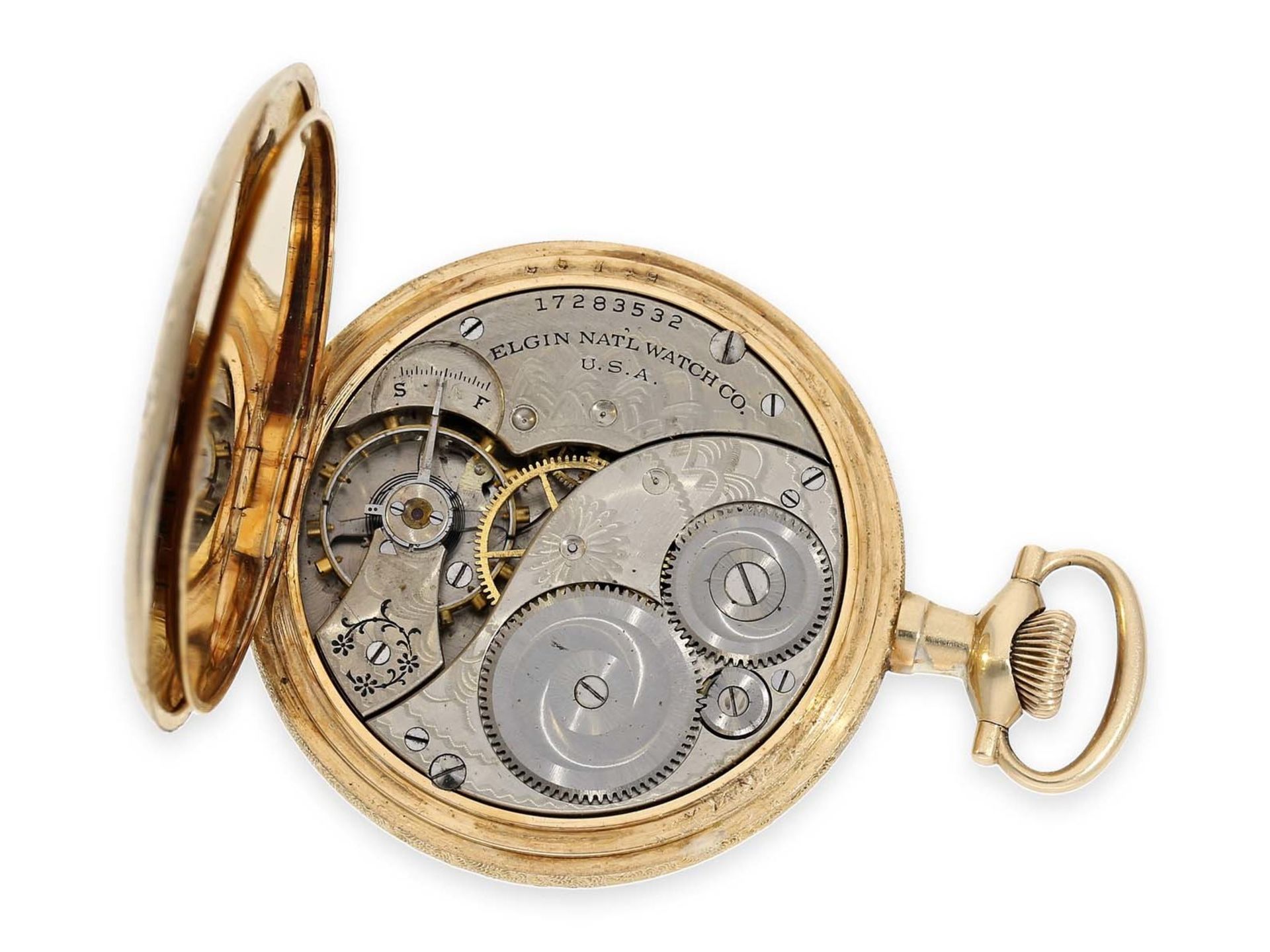 Pocket watch: very beautiful golden American Art Nouveau hunting case watch with extraordinary - Bild 3 aus 6