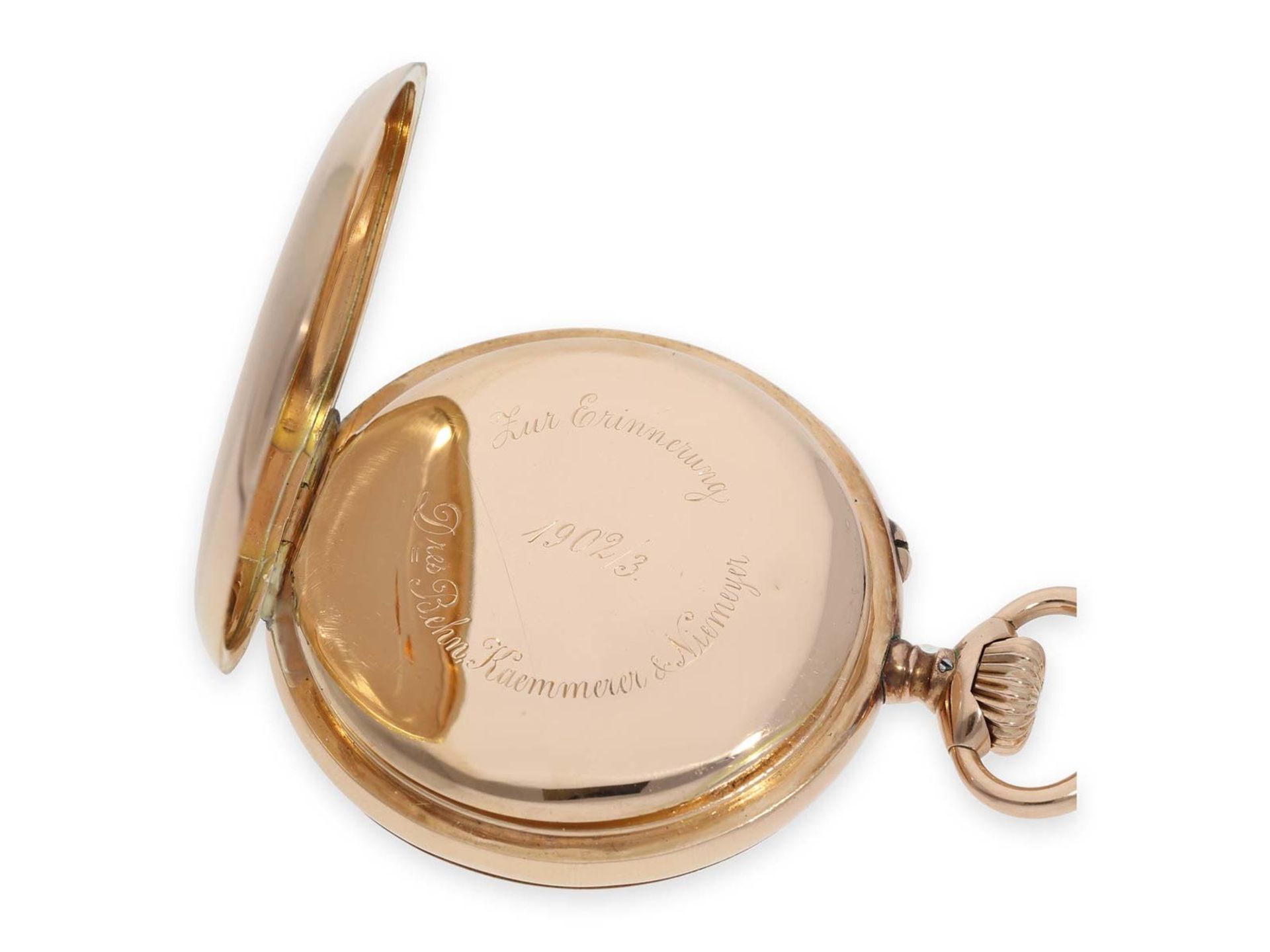 Pocket watch: fine early pink gold IWC man's watch, calibre 52, Schaffhausen ca. 1902Ca. Ø50mm, - Bild 4 aus 6