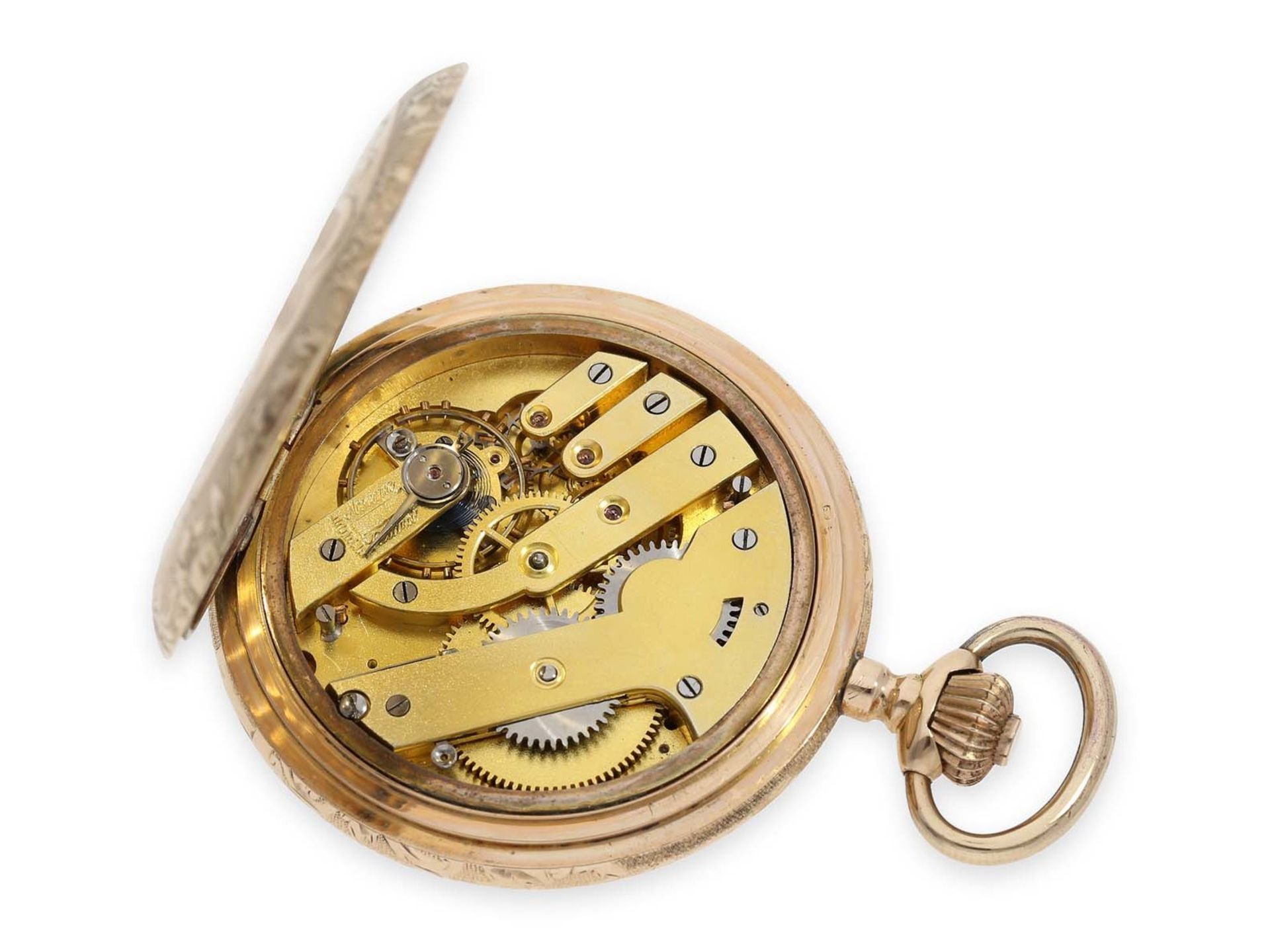 Pocket watch: pink gold Art Nouveau splendour hunting case watch with fine quality case, Switzerland - Image 4 of 7
