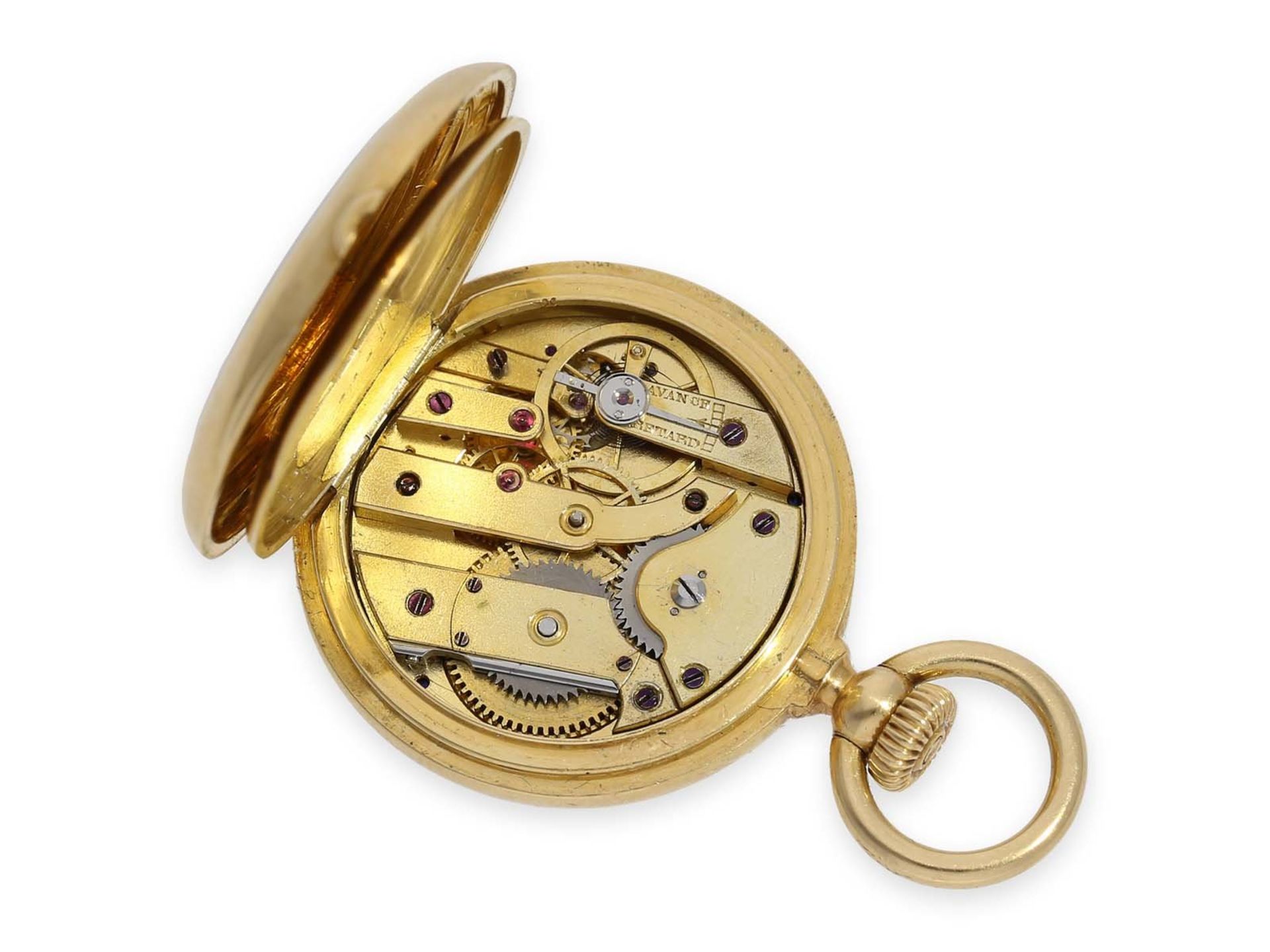 Pocket watch: smallest known to us Patek Philippe half hunting case watch with gold/ enamel case, - Bild 6 aus 11