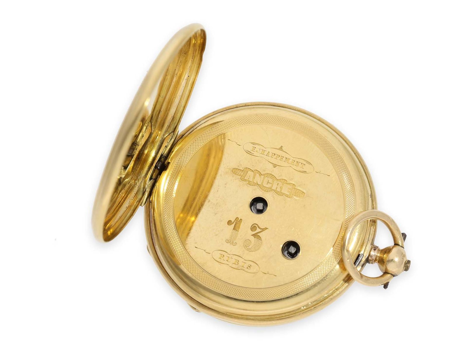 Pocket watch: beautiful engine turned Lepine in 18K gold, ca. 1860Ca. Ø45mm, ca. 49g, 18K gold, back - Bild 4 aus 5