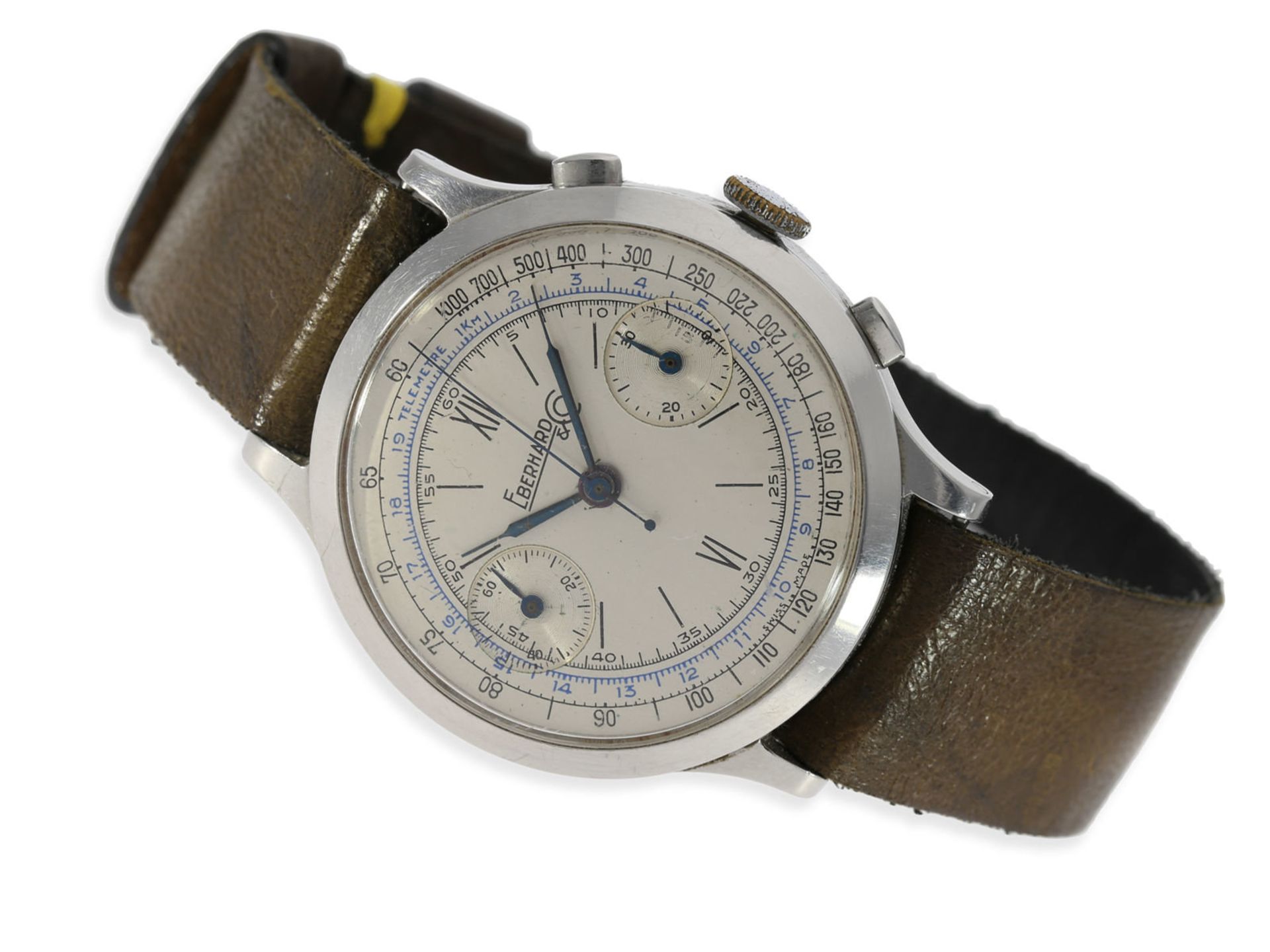 Wristwatch: very early large Eberhard Chronograph in steel, ca. 1938Ca. Ø40mm, stainless steel, case