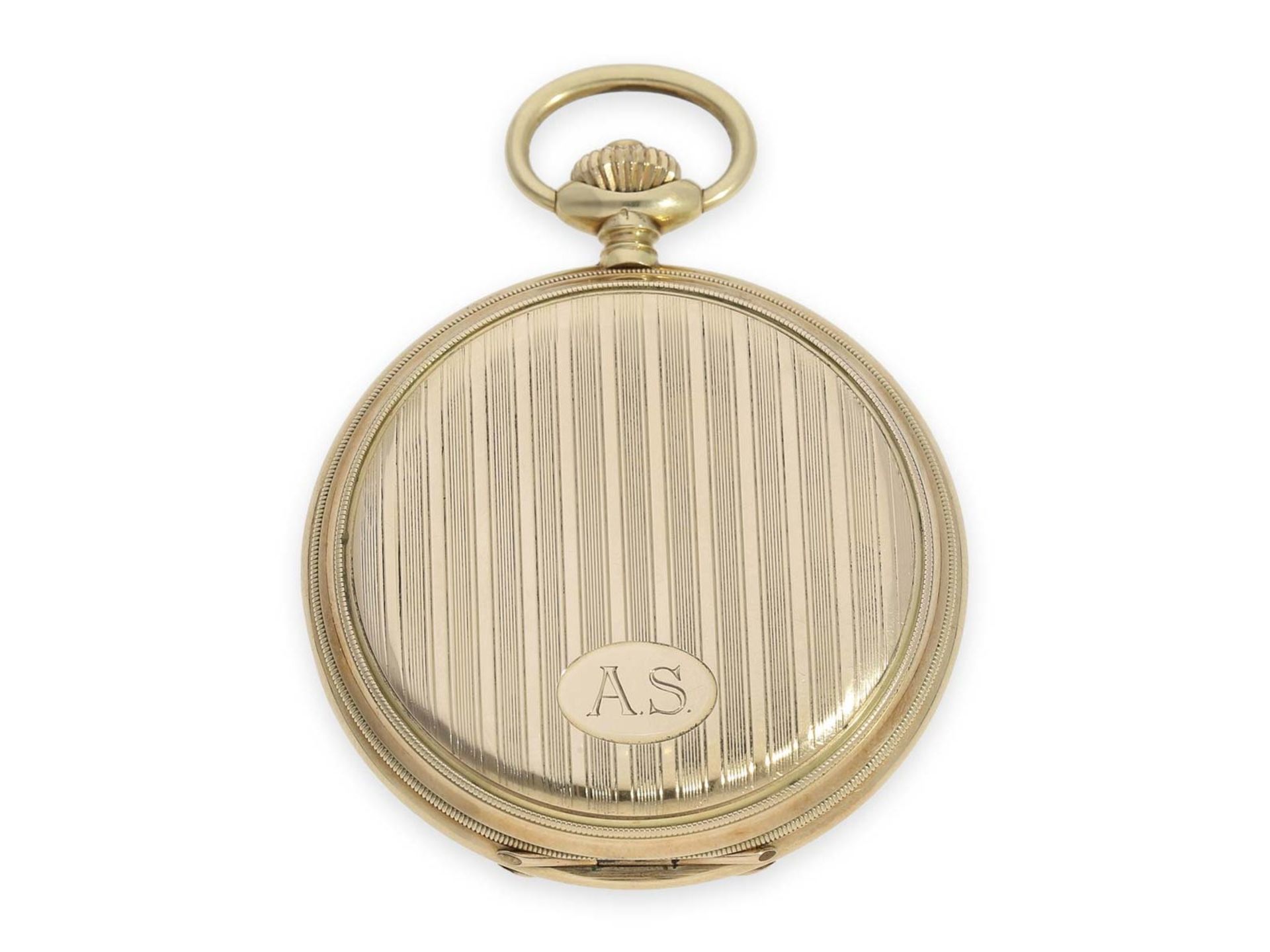 Pocket watch: high-quality Alpina Art Deco gold hunting case watch with gold chain and original box, - Bild 5 aus 8