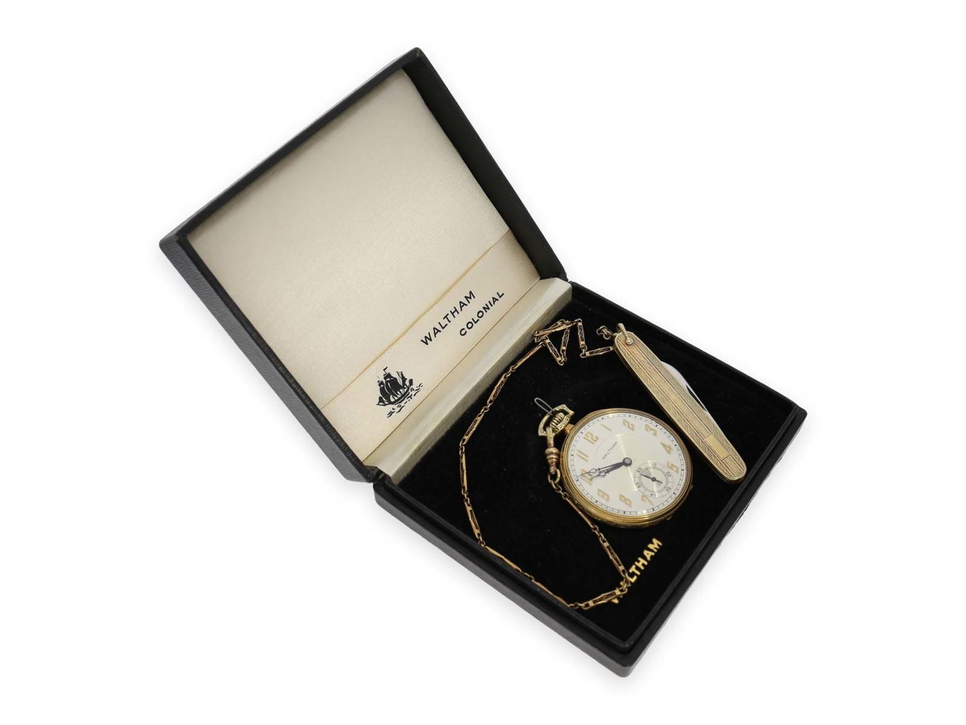 Pocket watch: completely original preserved Art Deco man's set with golden dress watch, watch - Image 2 of 7