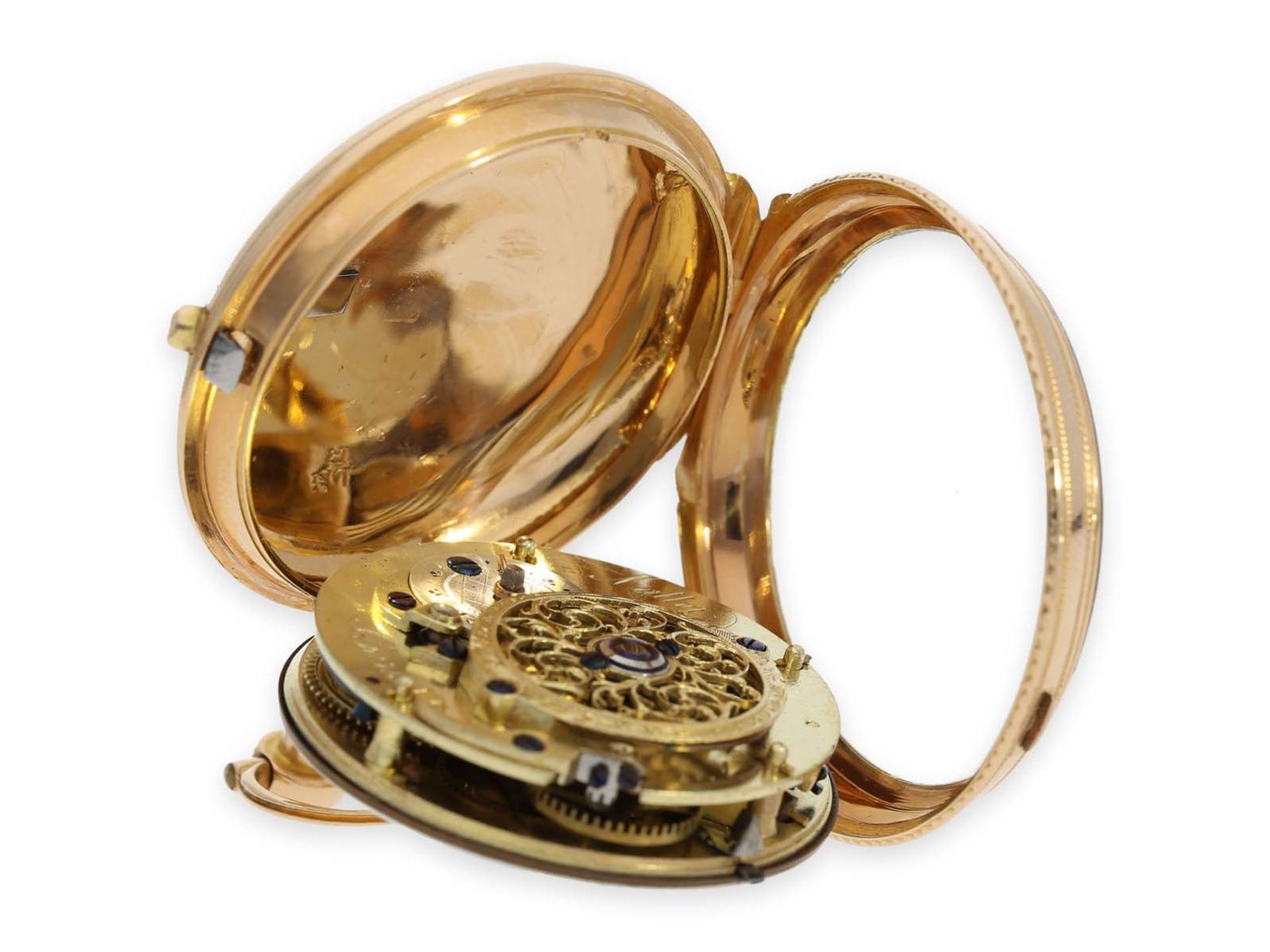 Pocket watch: early, pink gold verge watch, signed Mallet Paris, ca. 1770Ca. Ø43mm, ca. 49g, 18K - Bild 3 aus 4