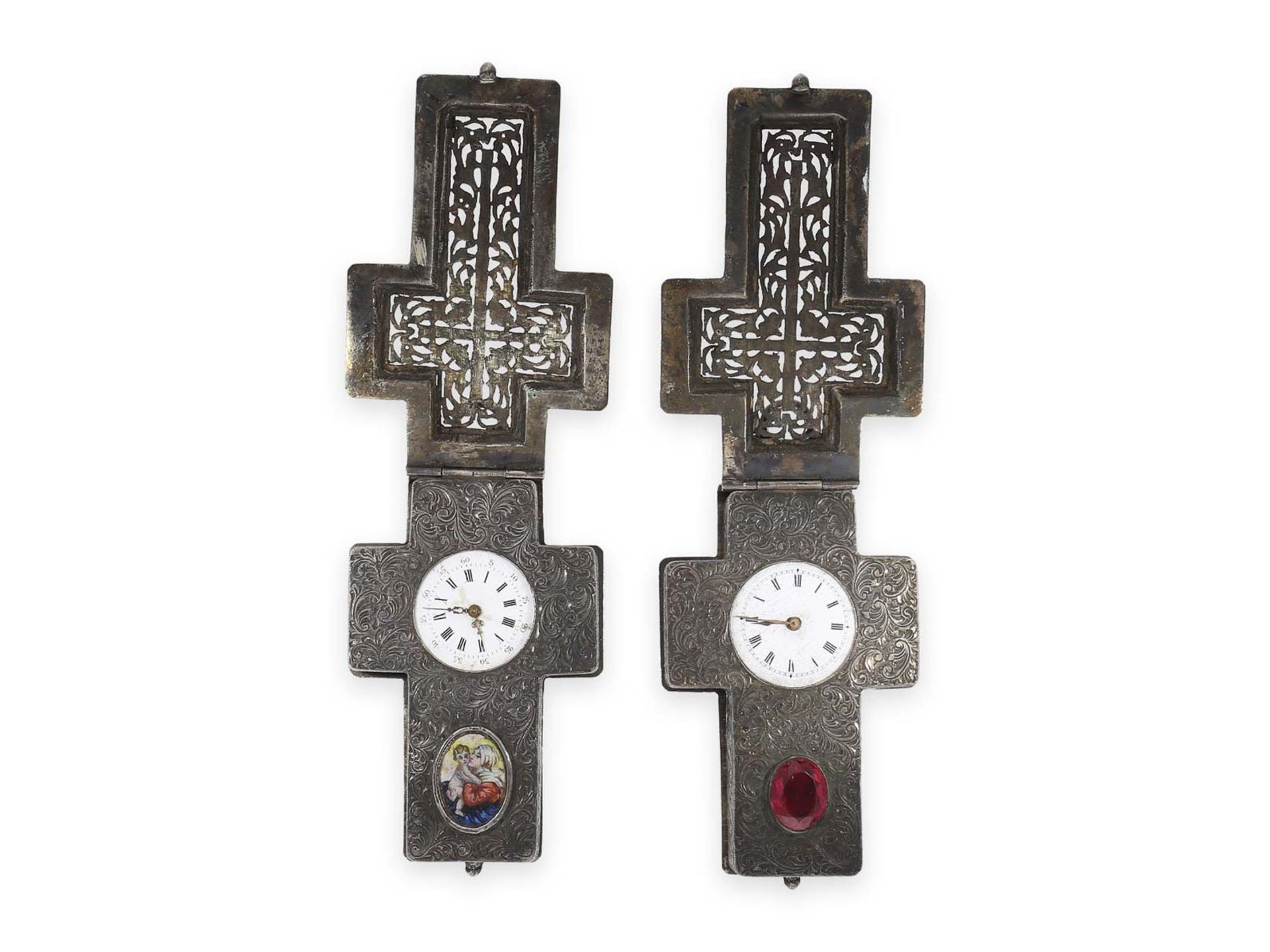 Pendant watch: rare pair of crucifix pendant watches, probably Vienna around 1870Ca. 85 × 45mm, each