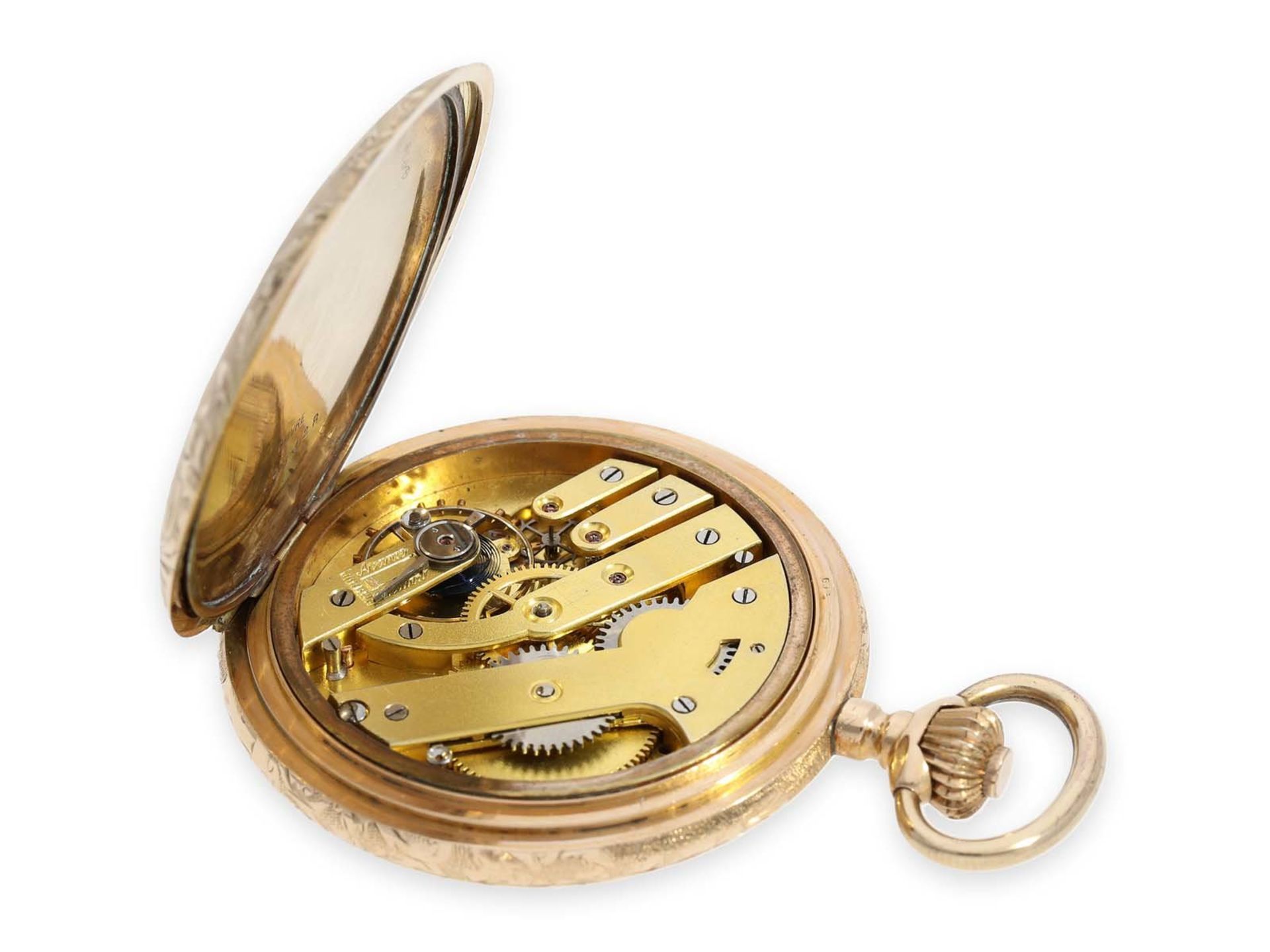 Pocket watch: pink gold Art Nouveau splendour hunting case watch with fine quality case, Switzerland - Image 3 of 7