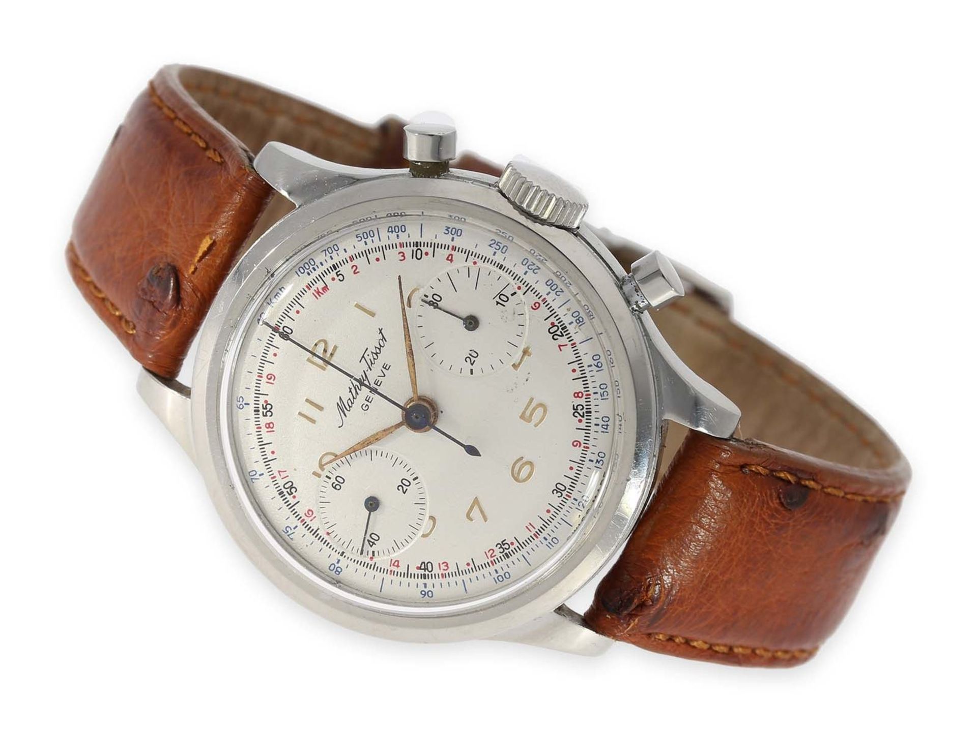 Wristwatch: rare stainless steel chronograph, Mathey-Tissot, ca. 1960Ca. Ø35.5mm, stainless steel,