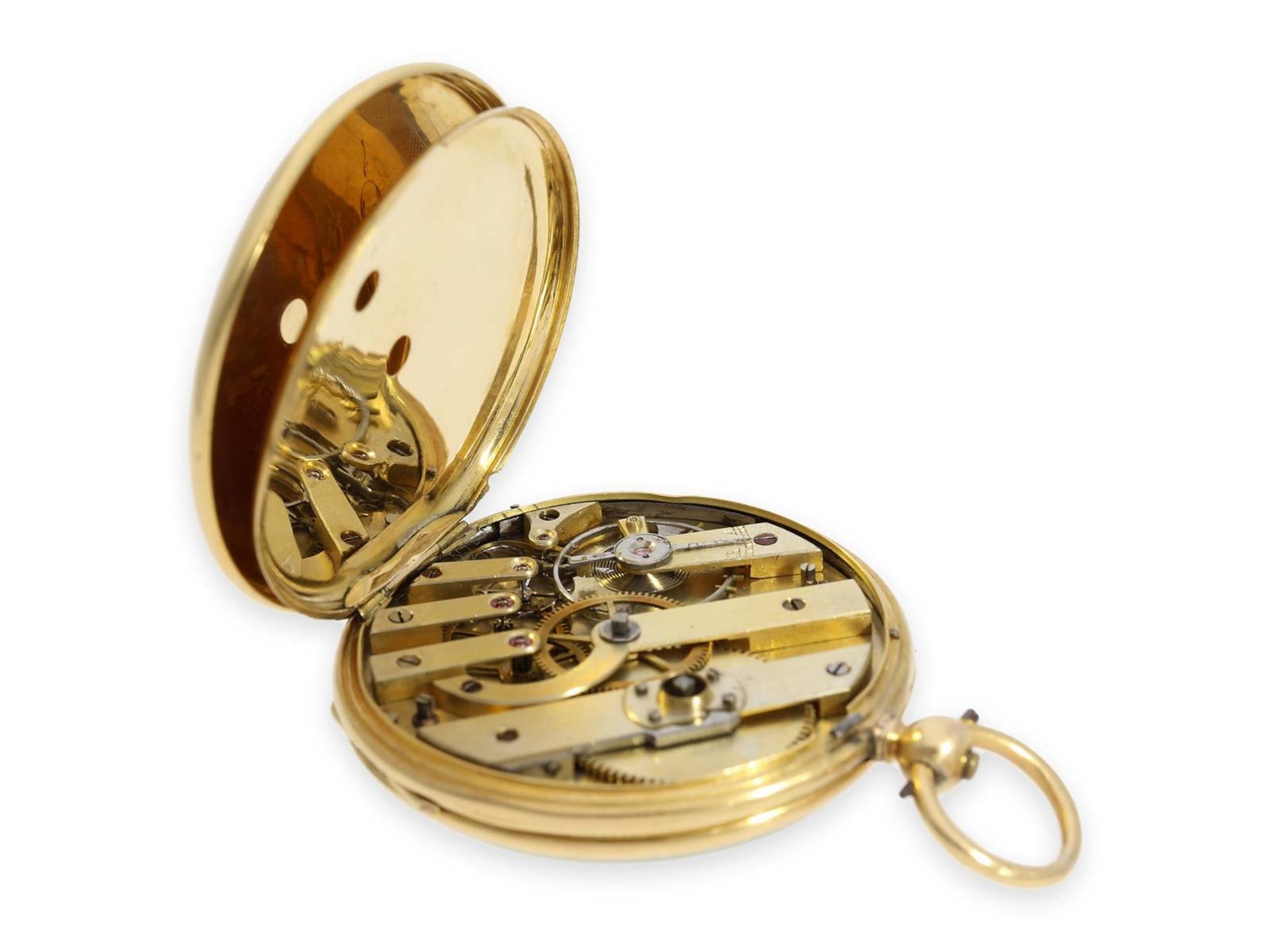 Pocket watch: beautiful engine turned Lepine in 18K gold, ca. 1860Ca. Ø45mm, ca. 49g, 18K gold, back - Bild 3 aus 5