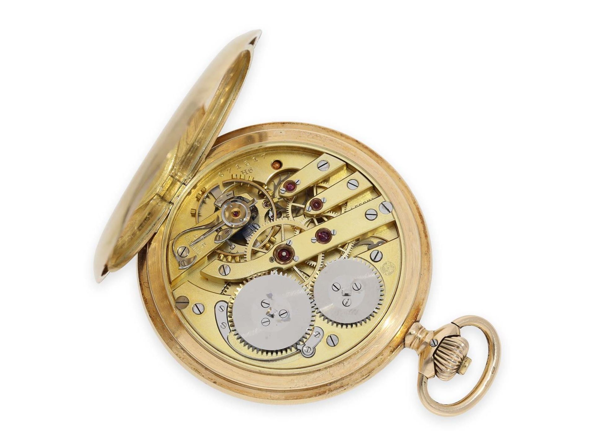 Pocket watch: precision lever watch by IWC Schaffhausen, gold hunting case No. 671617, ca. 1916Ca. - Bild 3 aus 7