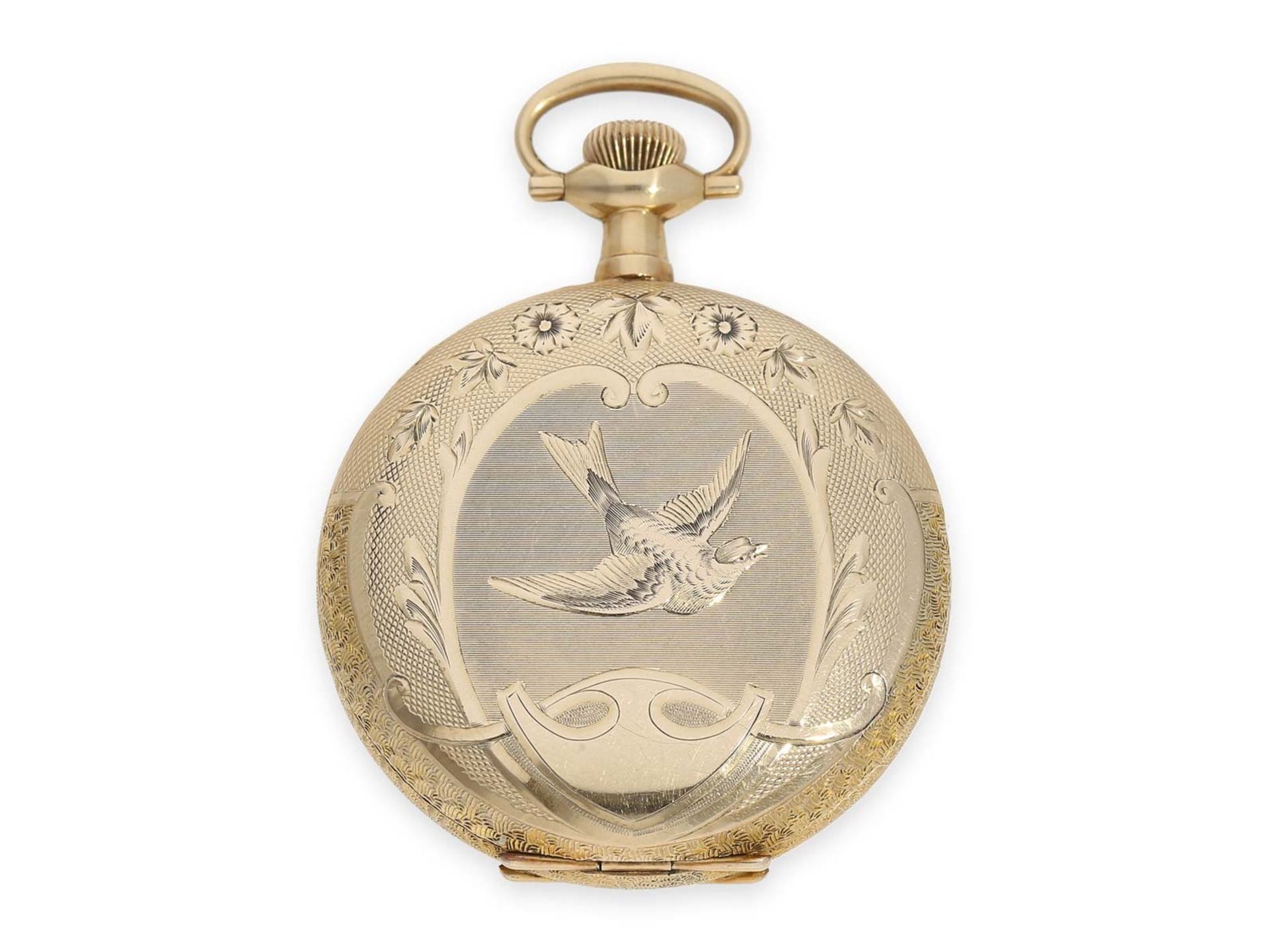 Pocket watch: very beautiful golden American Art Nouveau hunting case watch with extraordinary - Bild 5 aus 6