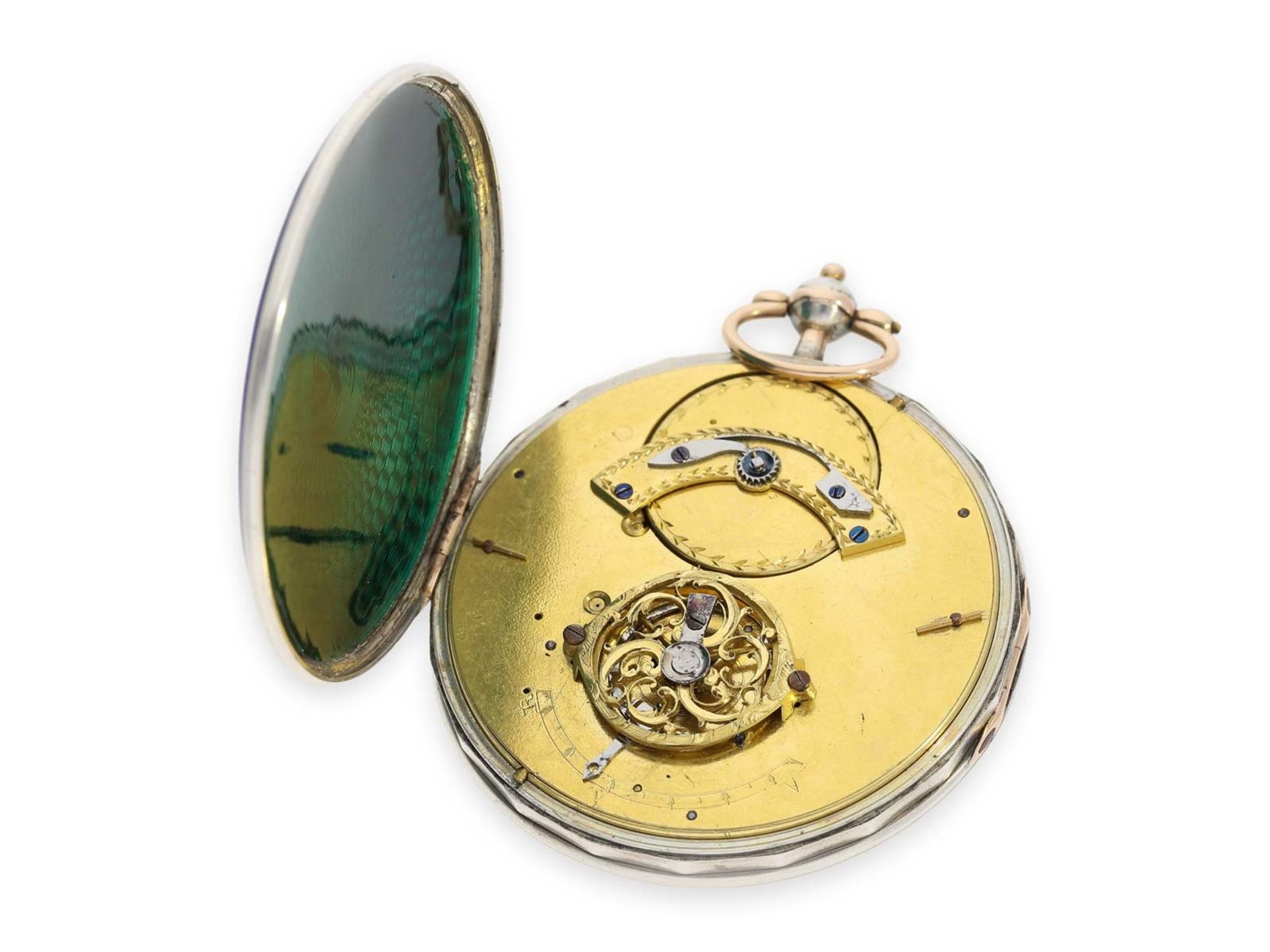 Pocket watch: unique and extra large Lepine with gold/ silver/ enamel case, probably Lepine calibre, - Bild 4 aus 4