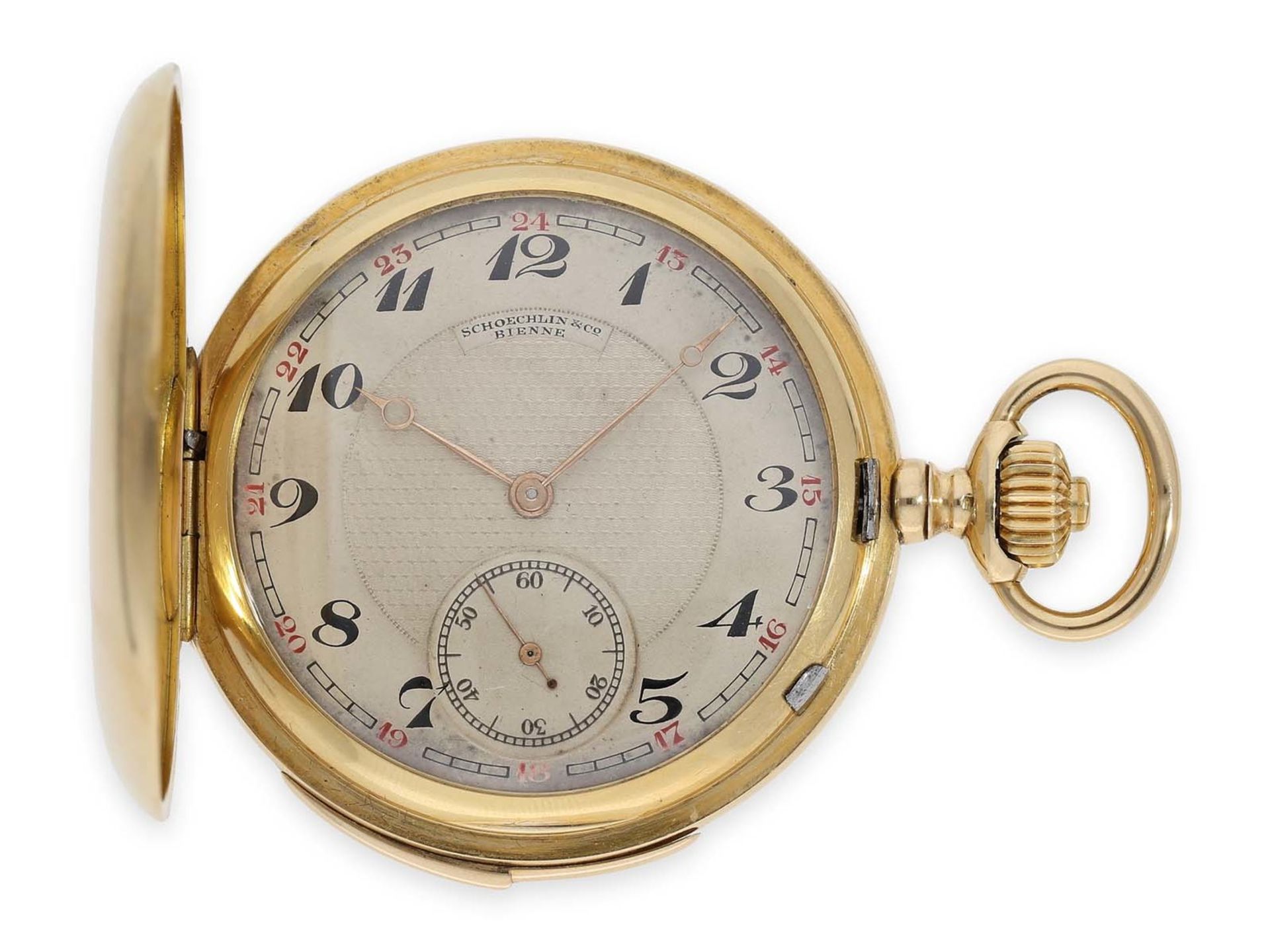 Pocket watch: high-quality gold hunting case quarter-hour repeater, Le Coultre top calibre, signed