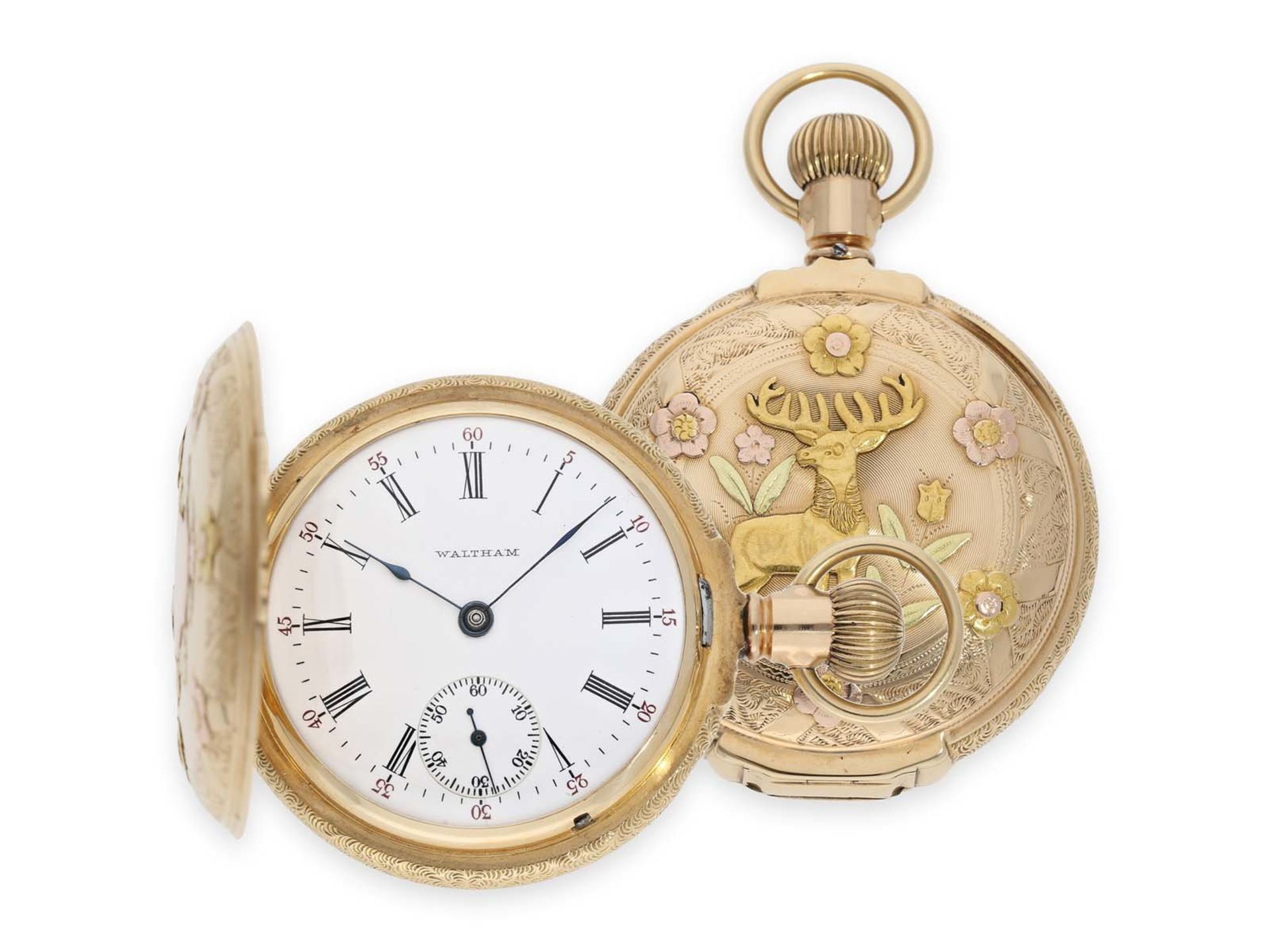 Pocket watch: heavy "Multicolour True Box Hinged" gold hunting case watch in fantastic quality and