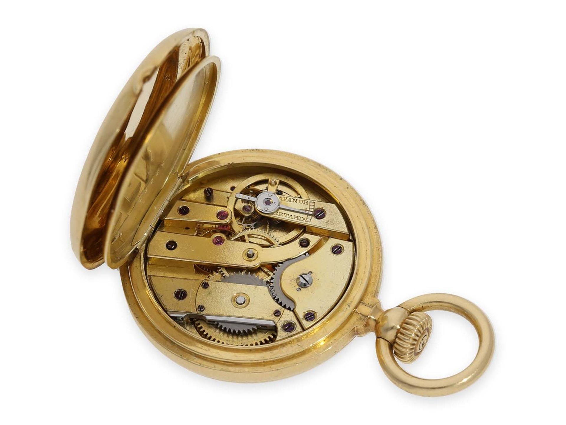 Pocket watch: smallest known to us Patek Philippe half hunting case watch with gold/ enamel case, - Bild 3 aus 11