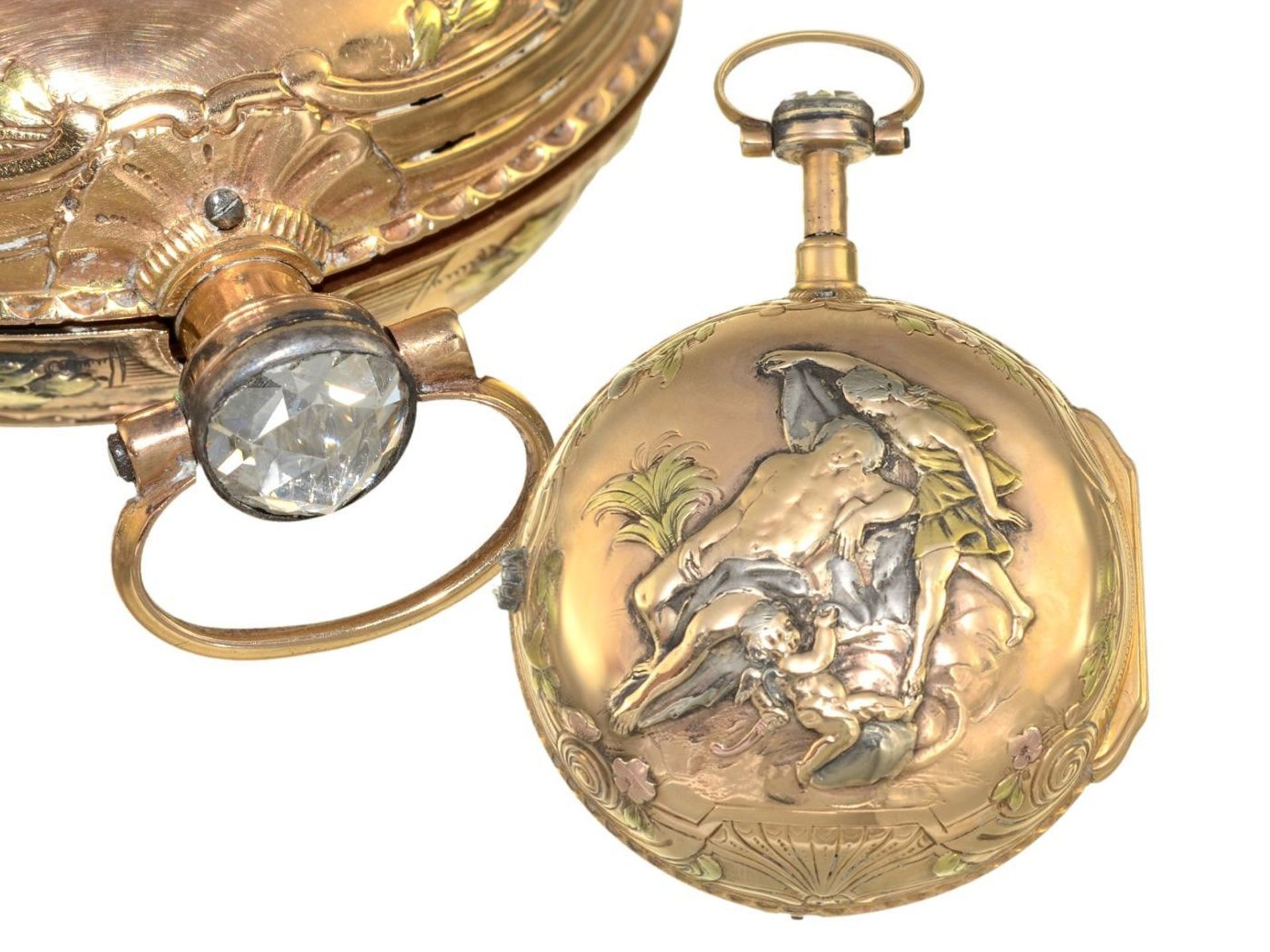 Pocket watch: extravagant multicoloured verge watch by Romilly Paris ca. 1770Ca. Ø47mm, ca. 86g, 20K