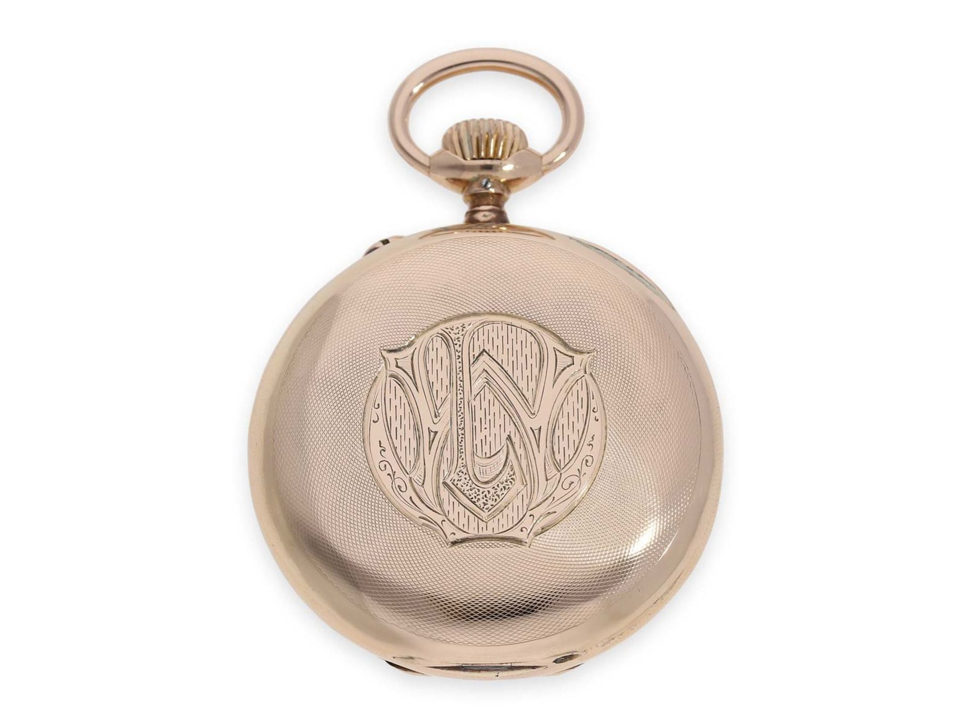 Pocket watch: fine early pink gold IWC man's watch, calibre 52, Schaffhausen ca. 1902Ca. Ø50mm, - Bild 6 aus 6