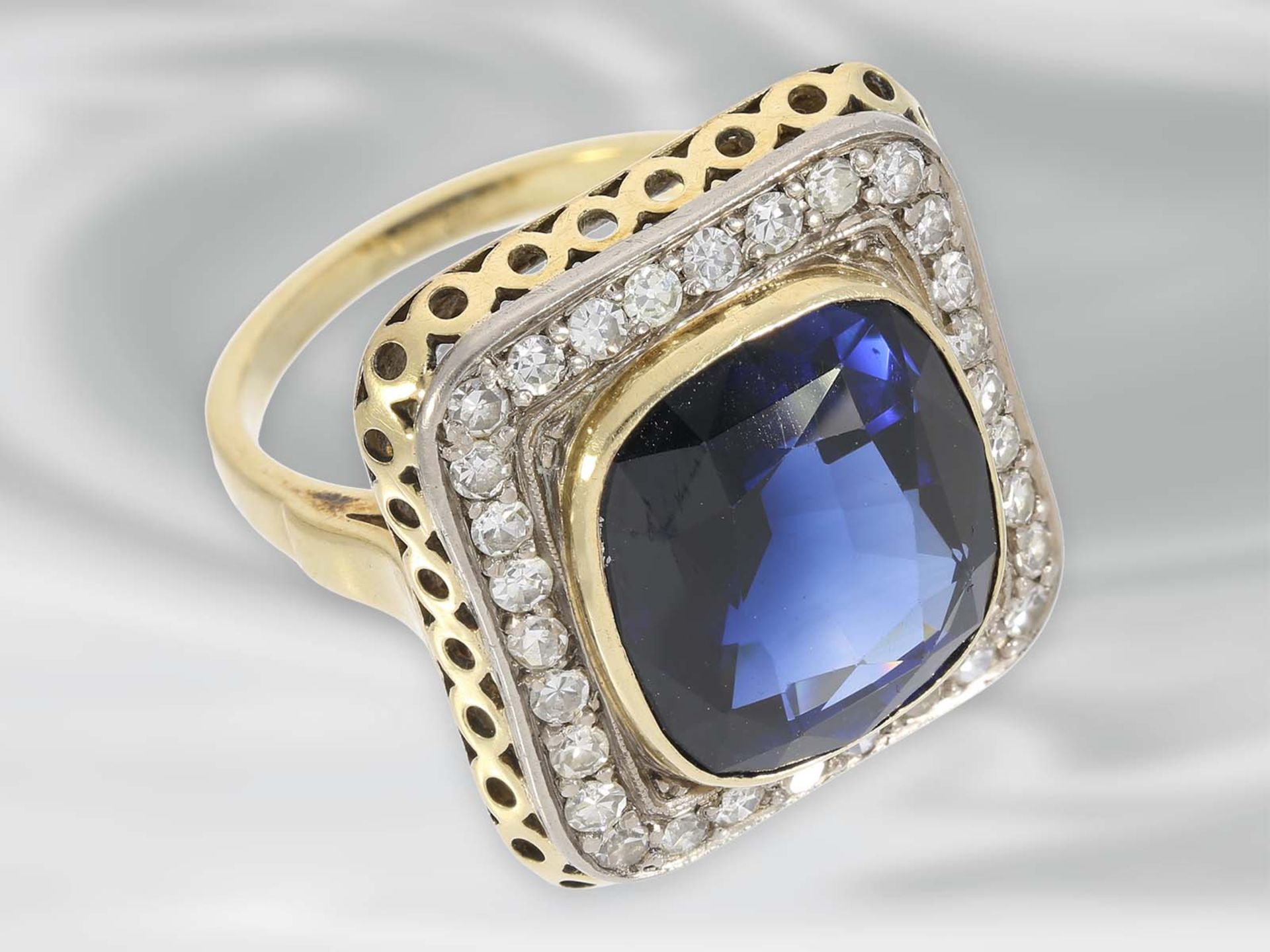 Ring: großer dekorativer Ring mit Diamanten und blauem Farbstein, 14K Gold, möglicherweise aus der - Image 4 of 4