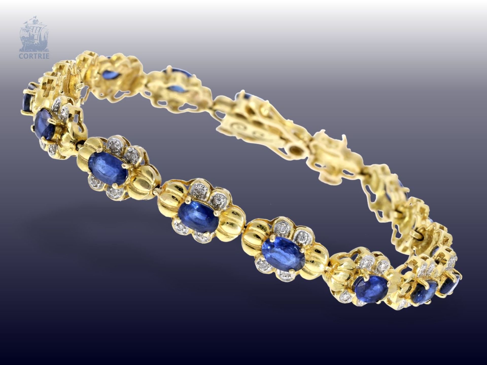 Armband: attraktives vintage Saphir/Diamant-Goldschmiedearmband, feine Ceylon-SaphireCa. 18cm