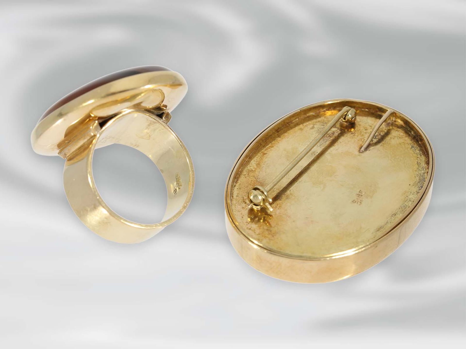 Ring/Anhänger: attraktives Achat-Schmuckset aus Ring und Anhänger, 14K Gelbgold, - Bild 4 aus 4