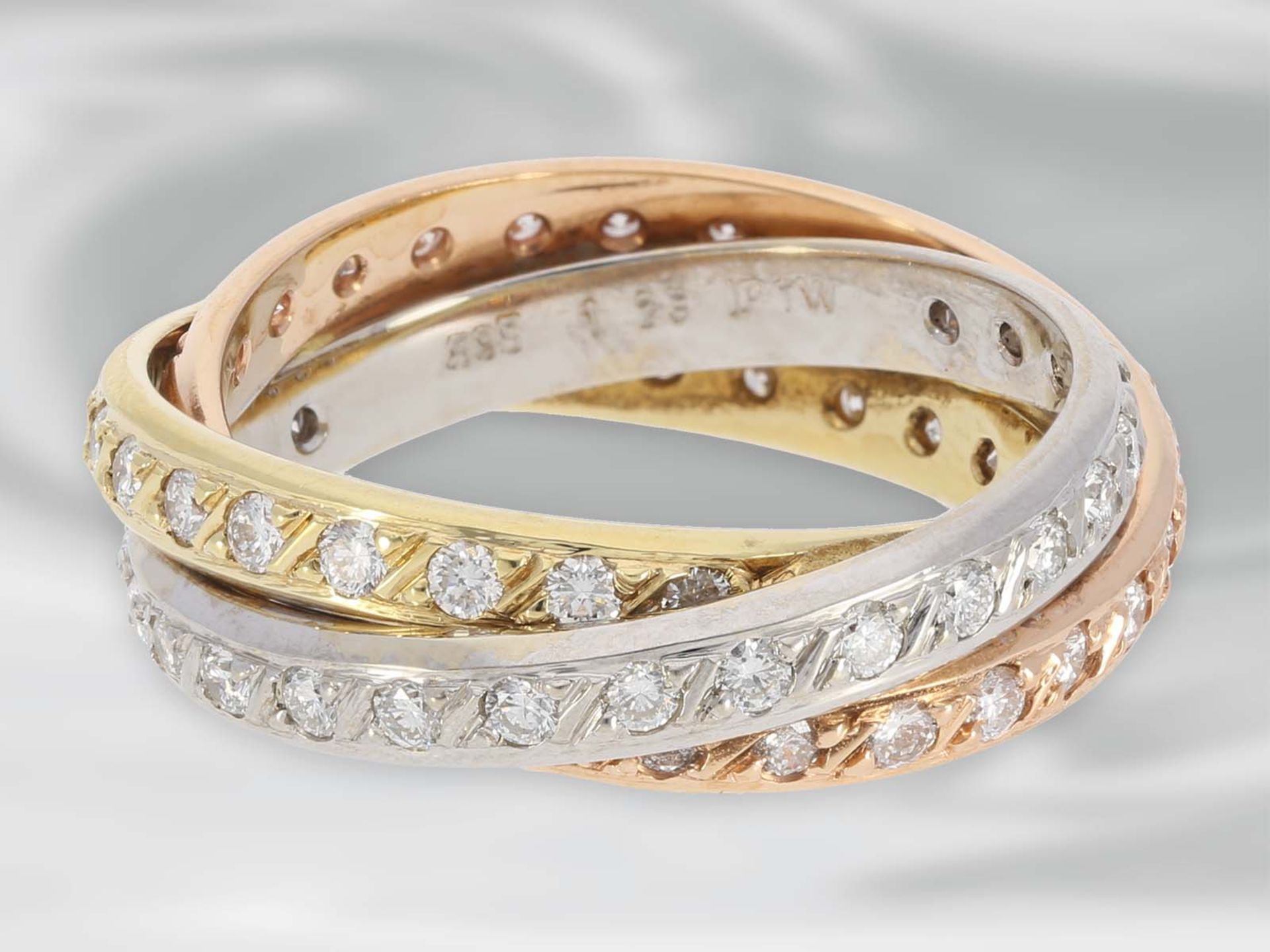 Ring: moderner und hochwertig gefertigter Tricolor-Brillant/Goldschmiedering, Brillanten von 1, - Bild 2 aus 2