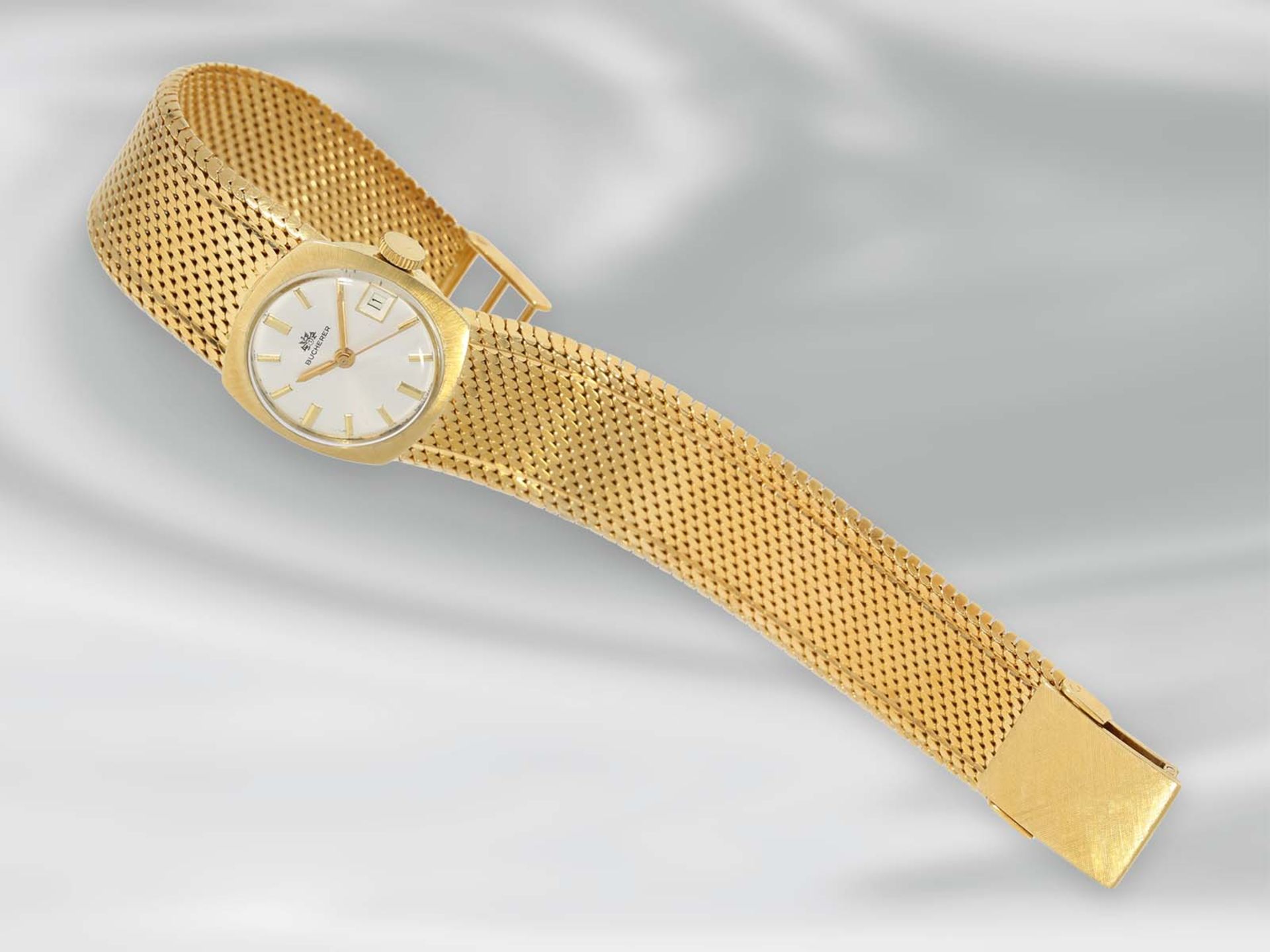 Armbanduhr: hochwertige, seltene goldene vintage Automatic-Damenuhr der Marke Bucherer, 18K - Bild 2 aus 3