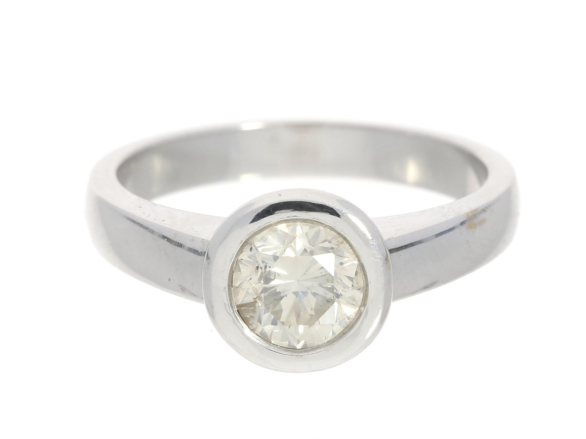 Ring: hochwertiger Solitär/Diamantring mit 1-Karäter, 18K WeißgoldCa. Ø18mm, RG56, ca. 6,3g, 18K