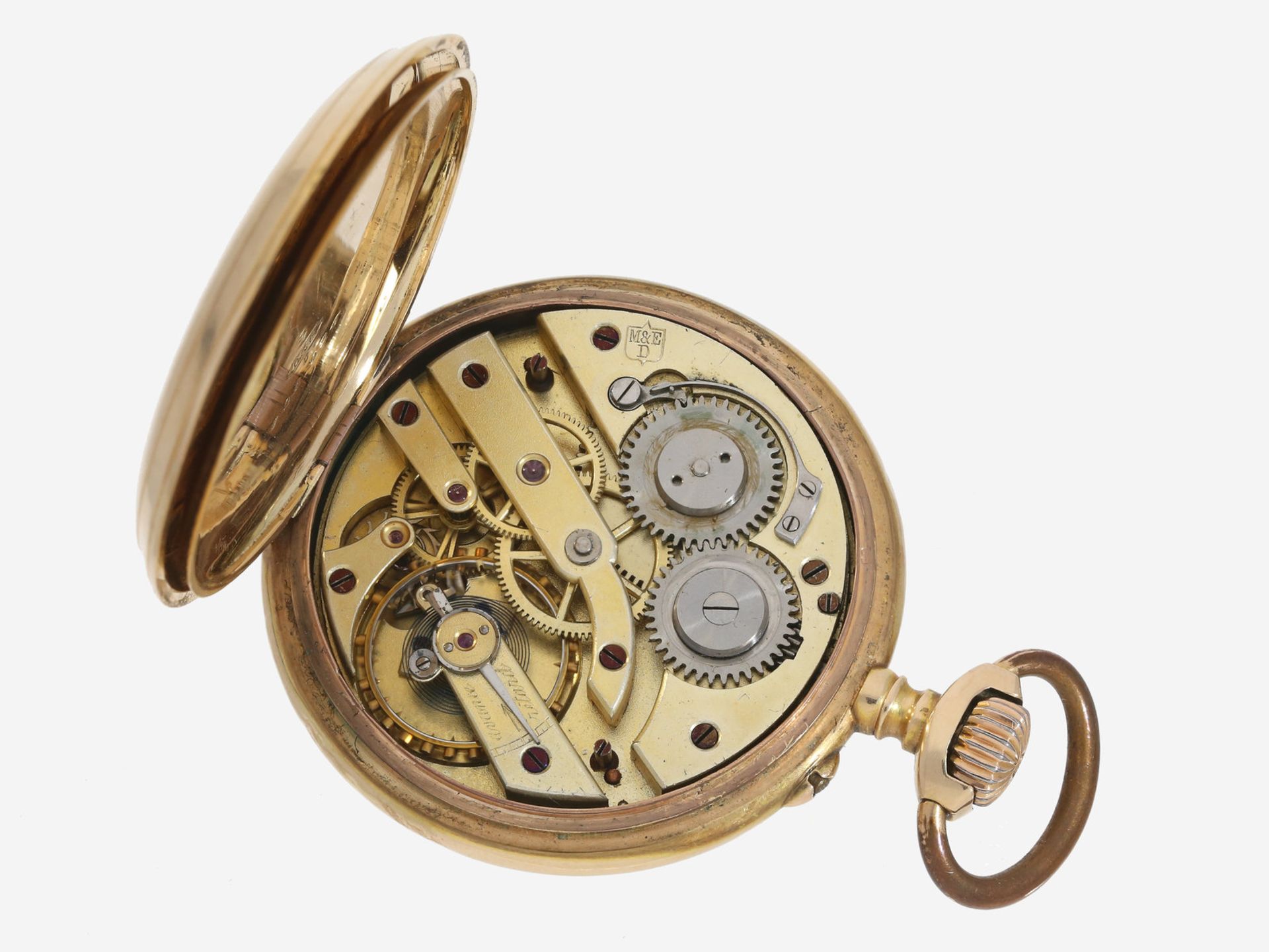 Taschenuhr: goldene Herrentaschenuhr, um 1880, mit hochwertiger goldener Uhrenkette, M. & E. - Image 4 of 5