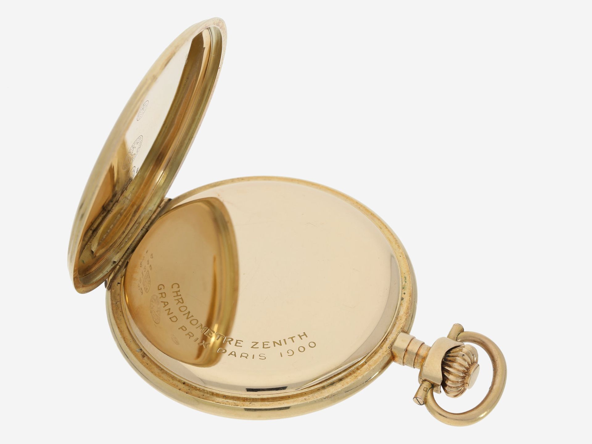 Taschenuhr: feine Zenith Goldsavonnette, seltene Chronometerqualität, vermutlich um 1920Ca. Ø52,5mm, - Image 3 of 4