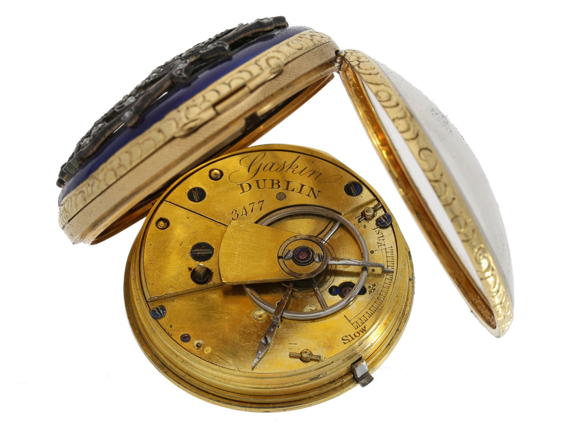 Taschenuhr: einzigartige irische 18K Taschenuhr mit Emaille-Malerei und Diamantbesatz, Gaskin Dublin - Image 3 of 3