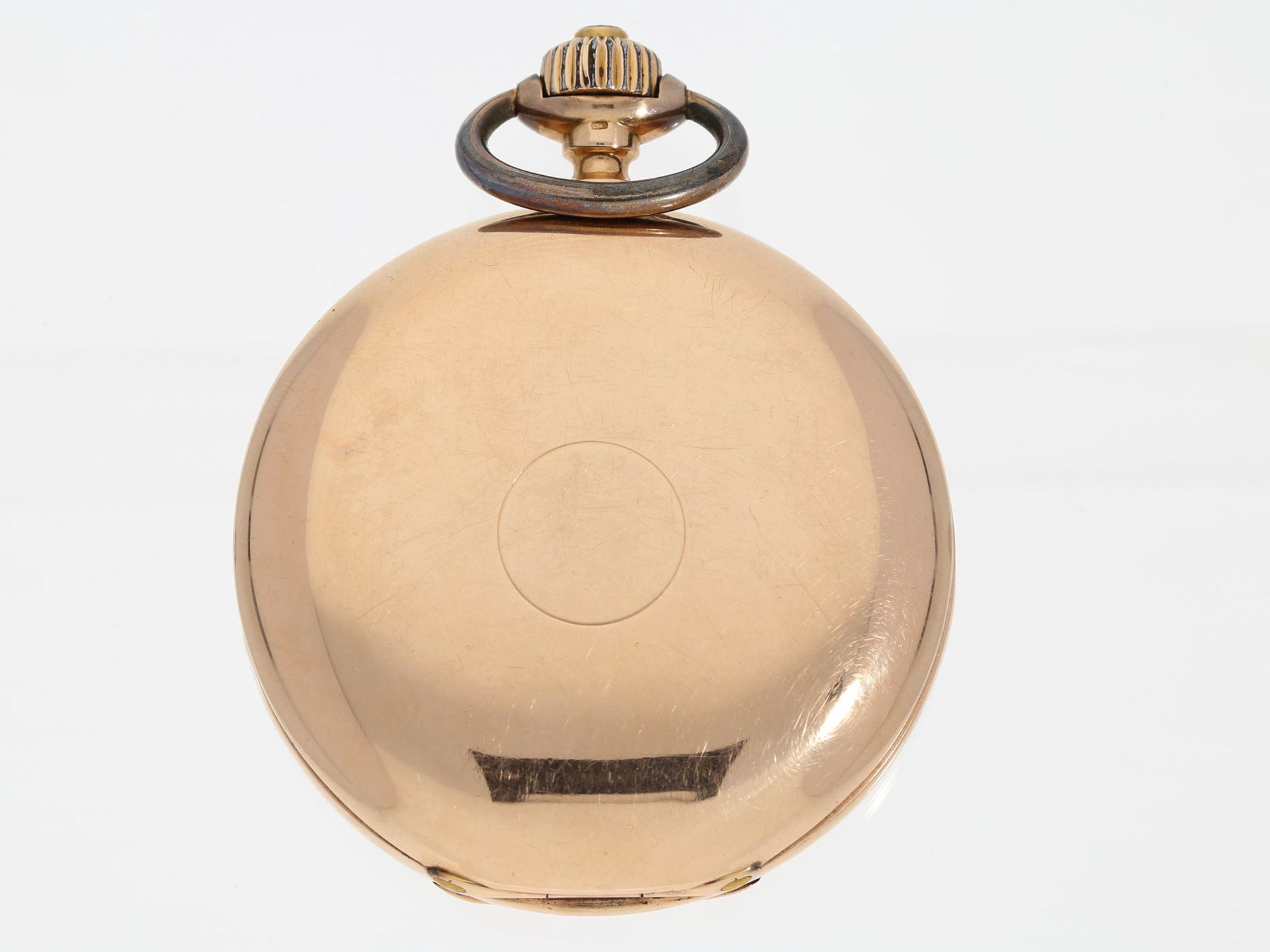 Taschenuhr: besonders schweres, rotgoldenes Longines Chronometer, um 1900Ca. Ø54,5mm, ca. 128g, - Image 3 of 4