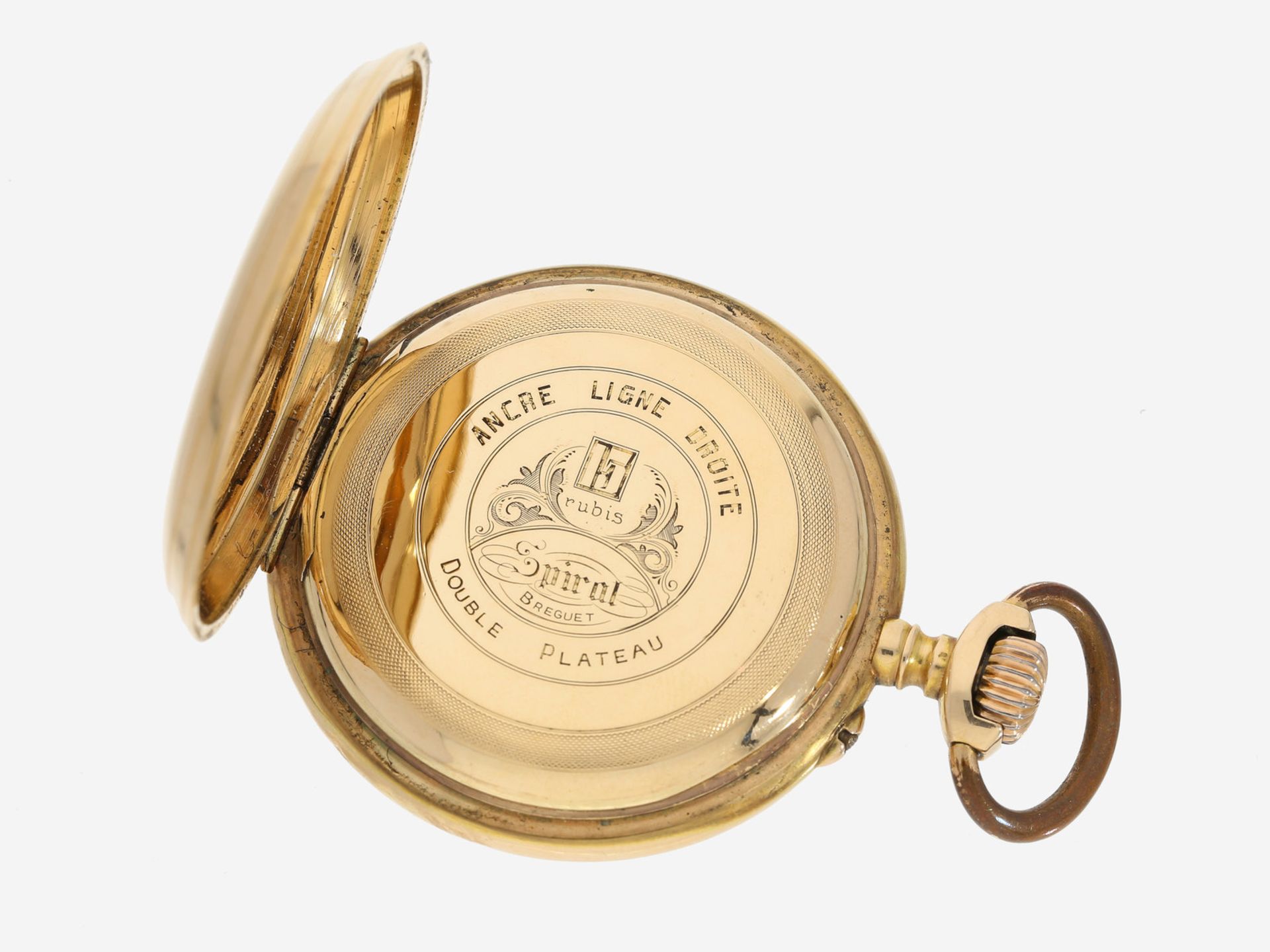 Taschenuhr: goldene Herrentaschenuhr, um 1880, mit hochwertiger goldener Uhrenkette, M. & E. - Image 3 of 5