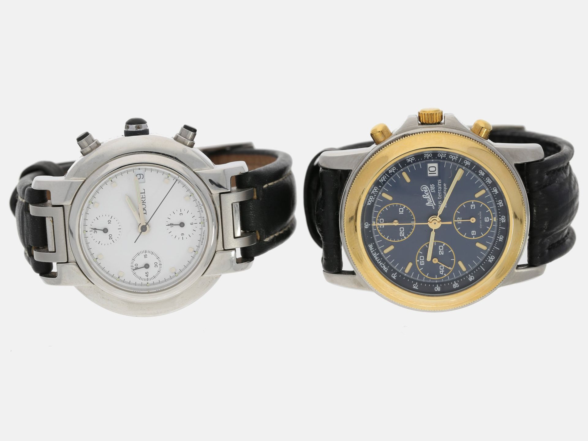 Armbanduhr: Konvolut von 2 automatischen Chronographen1. ca. Ø40mm, Edelstahl/vergoldet, limitierter